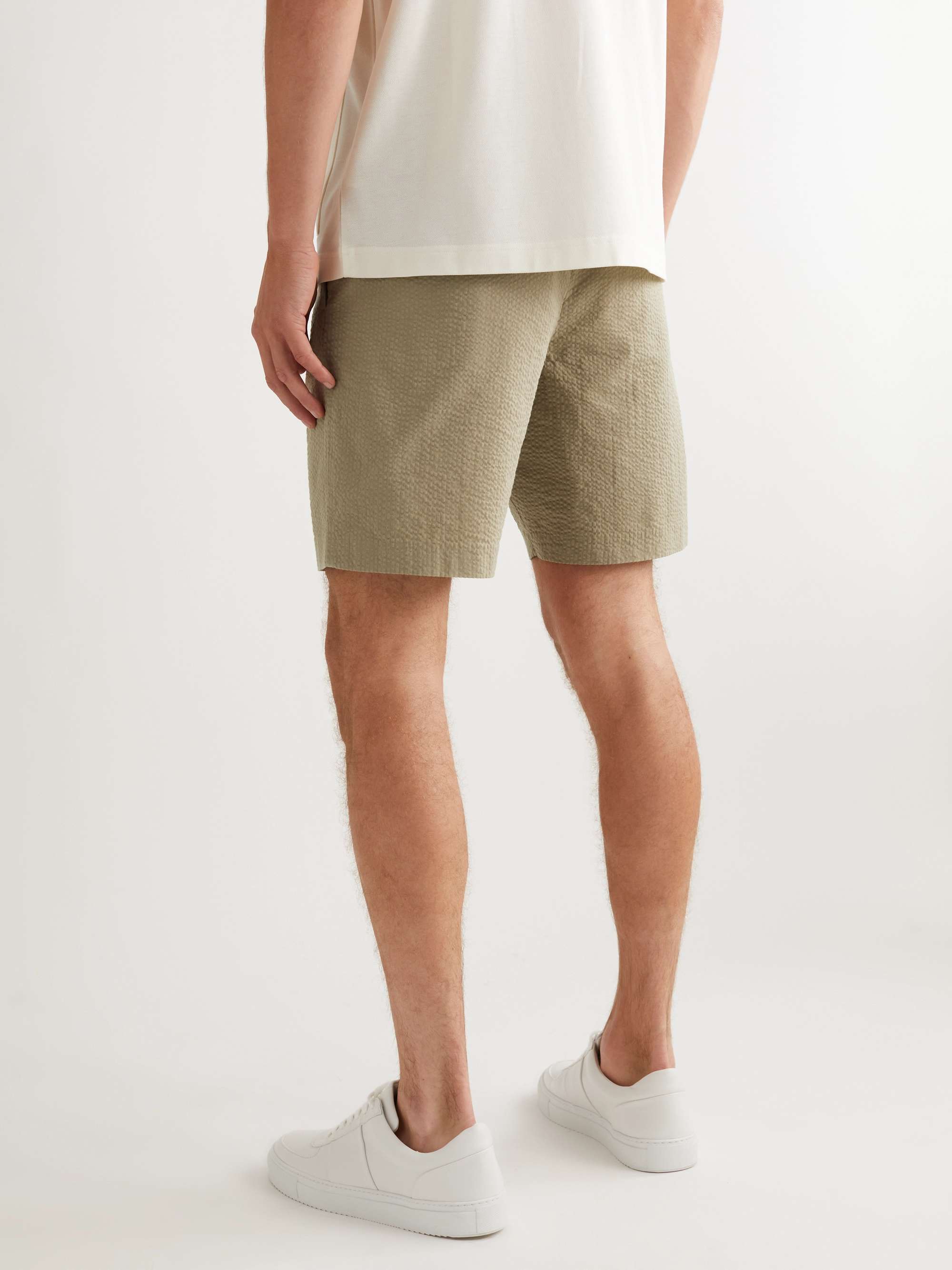 MR P. Straight-Leg Organic Cotton-Seersucker Drawstring Shorts
