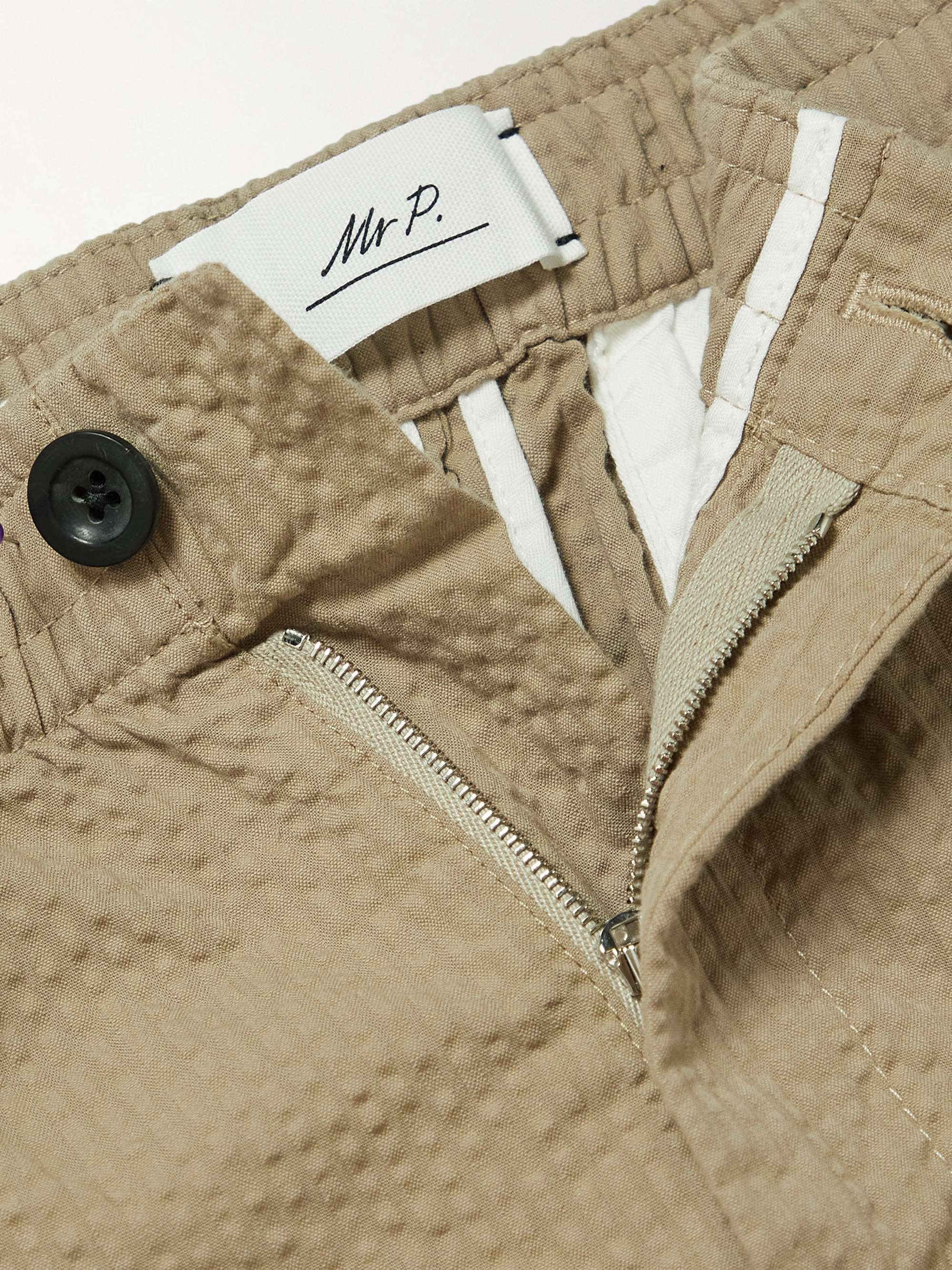 MR P. Straight-Leg Organic Cotton-Seersucker Drawstring Shorts
