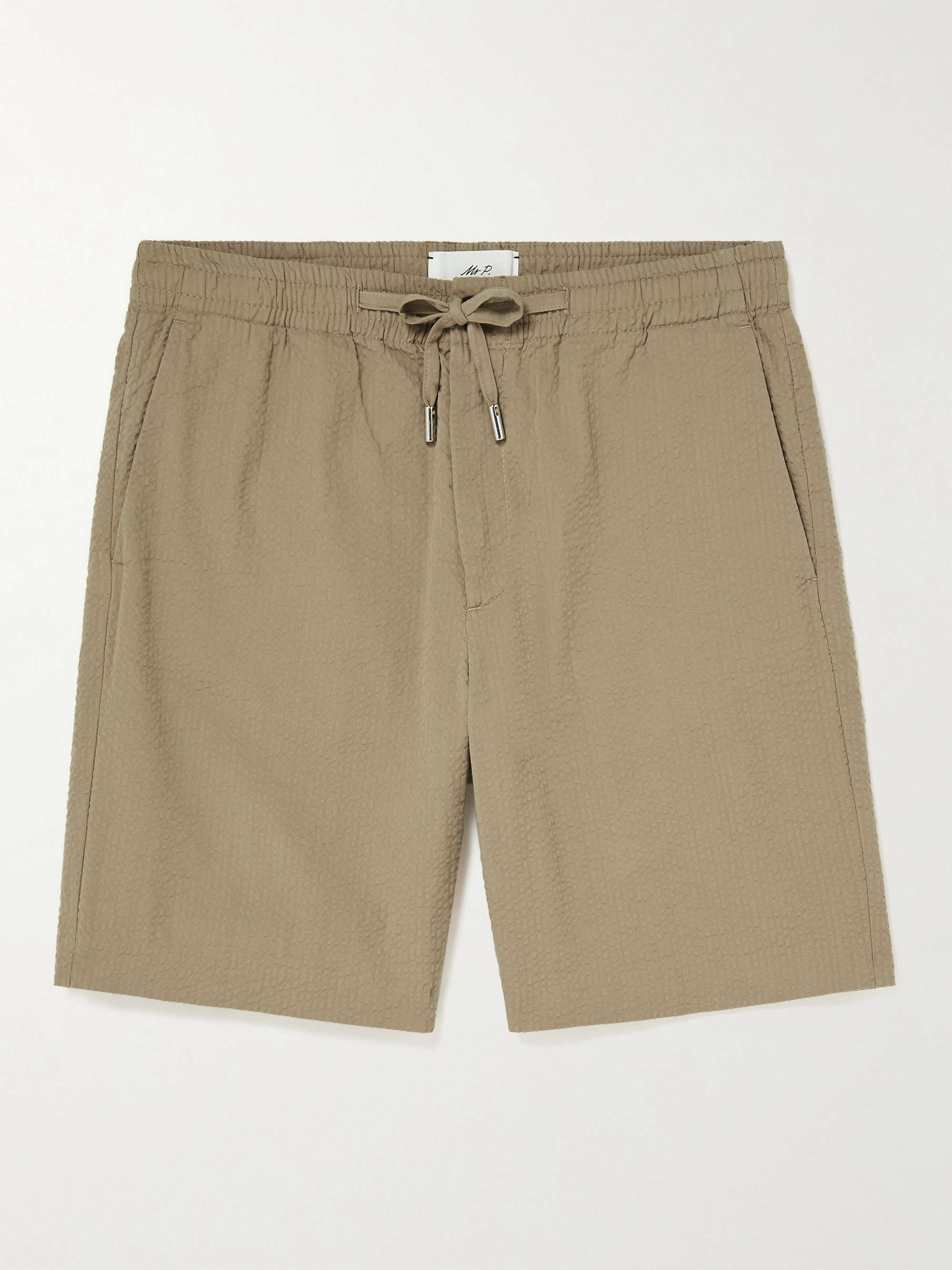 Straight-Leg Organic Cotton-Seersucker Drawstring Shorts