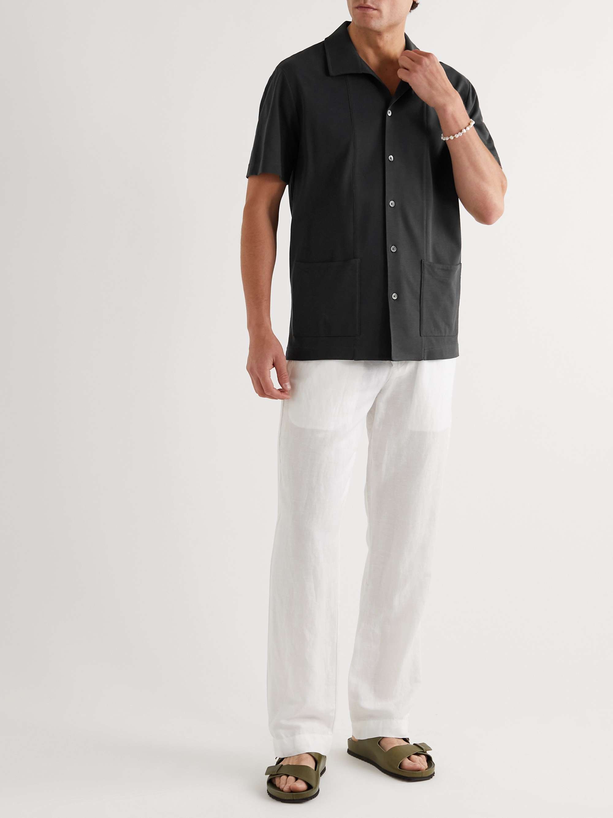 MR P. Jersey-Panelled Organic Cotton-Piqué Shirt
