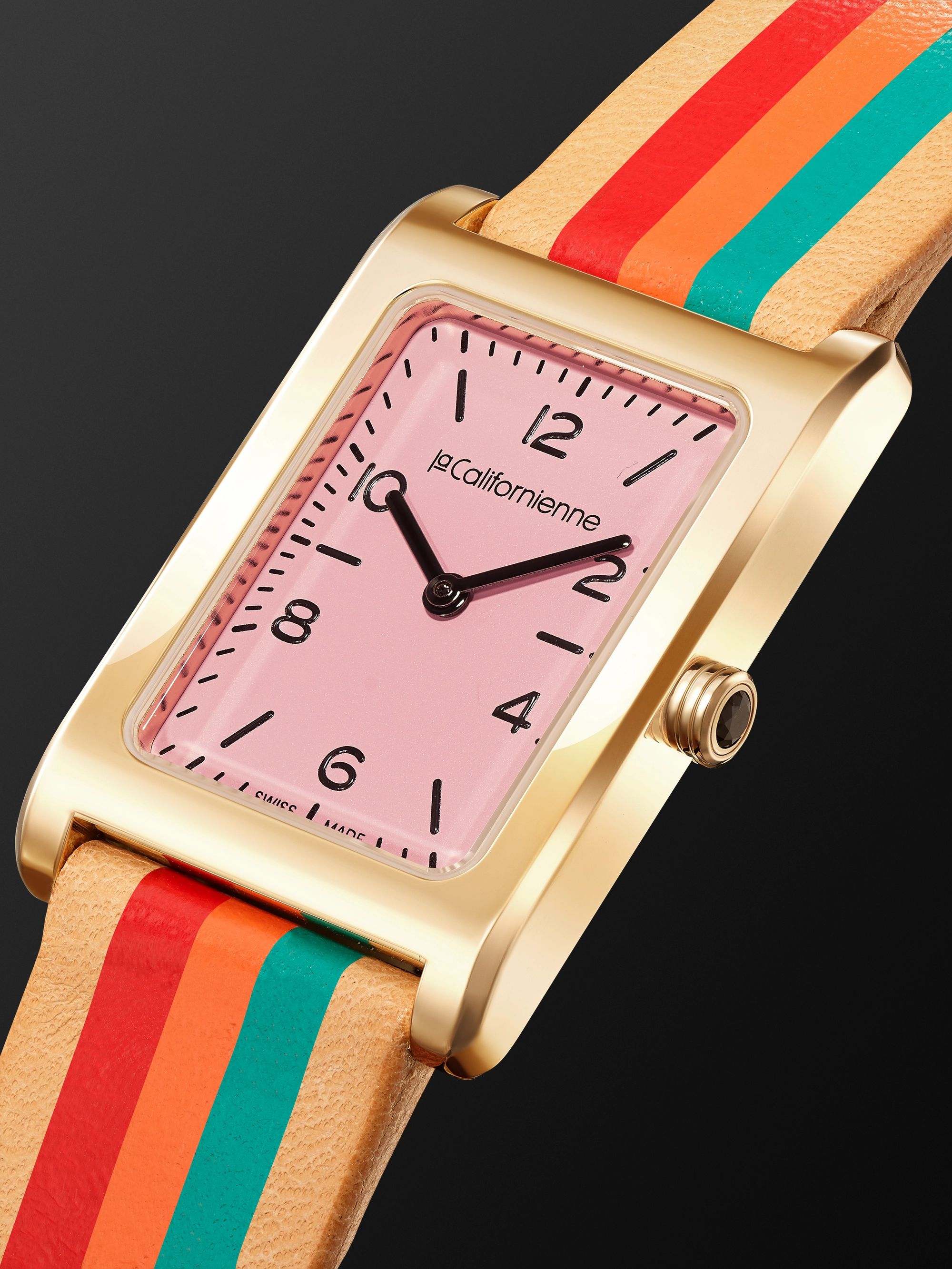 LA CALIFORNIENNE Daybreak 24mm Gold-Plated and Leather Watch, Ref. No. DB-09 YG TERR