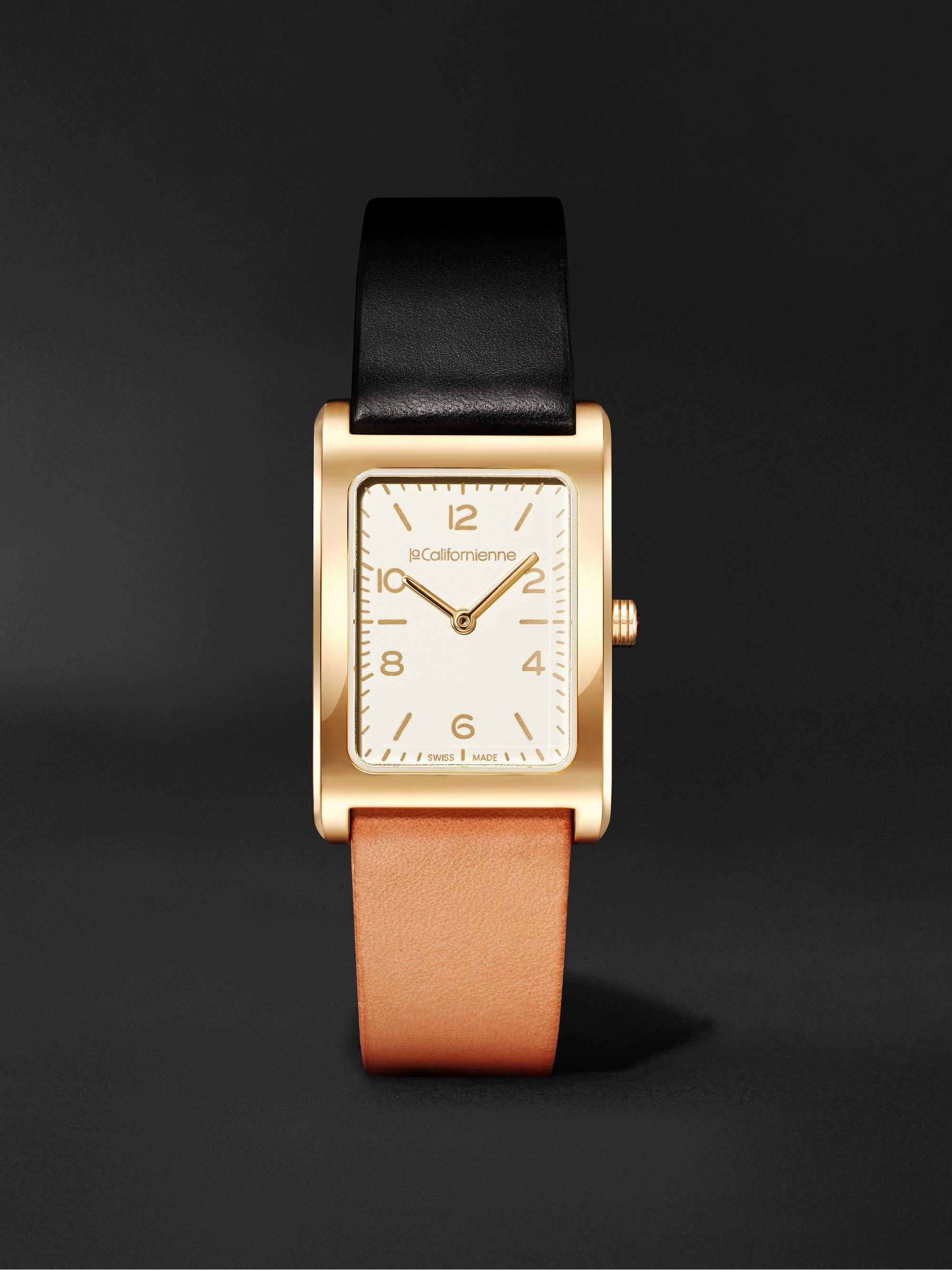 LA CALIFORNIENNE Daybreak 24mm Gold-Plated and Leather Watch, Ref. No. YG DB-05 Half n Half