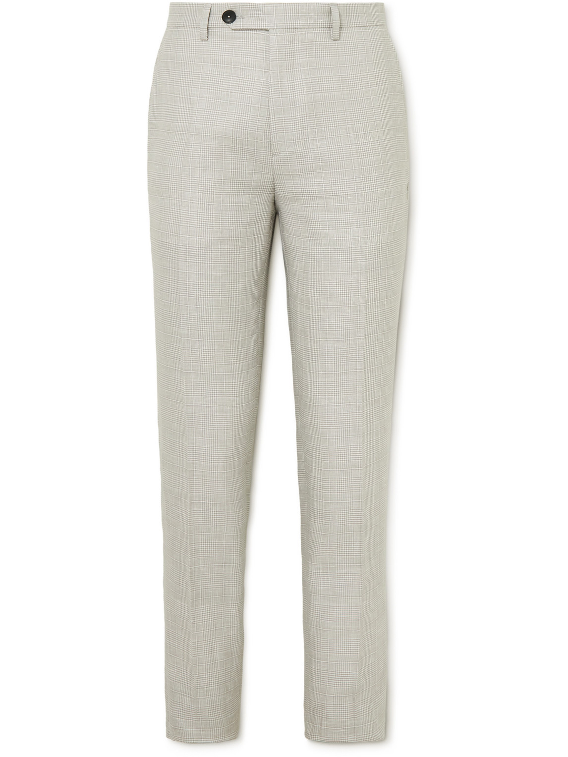 Prince Of Wales Checked Virgin Wool and Linen-Blend Trousers