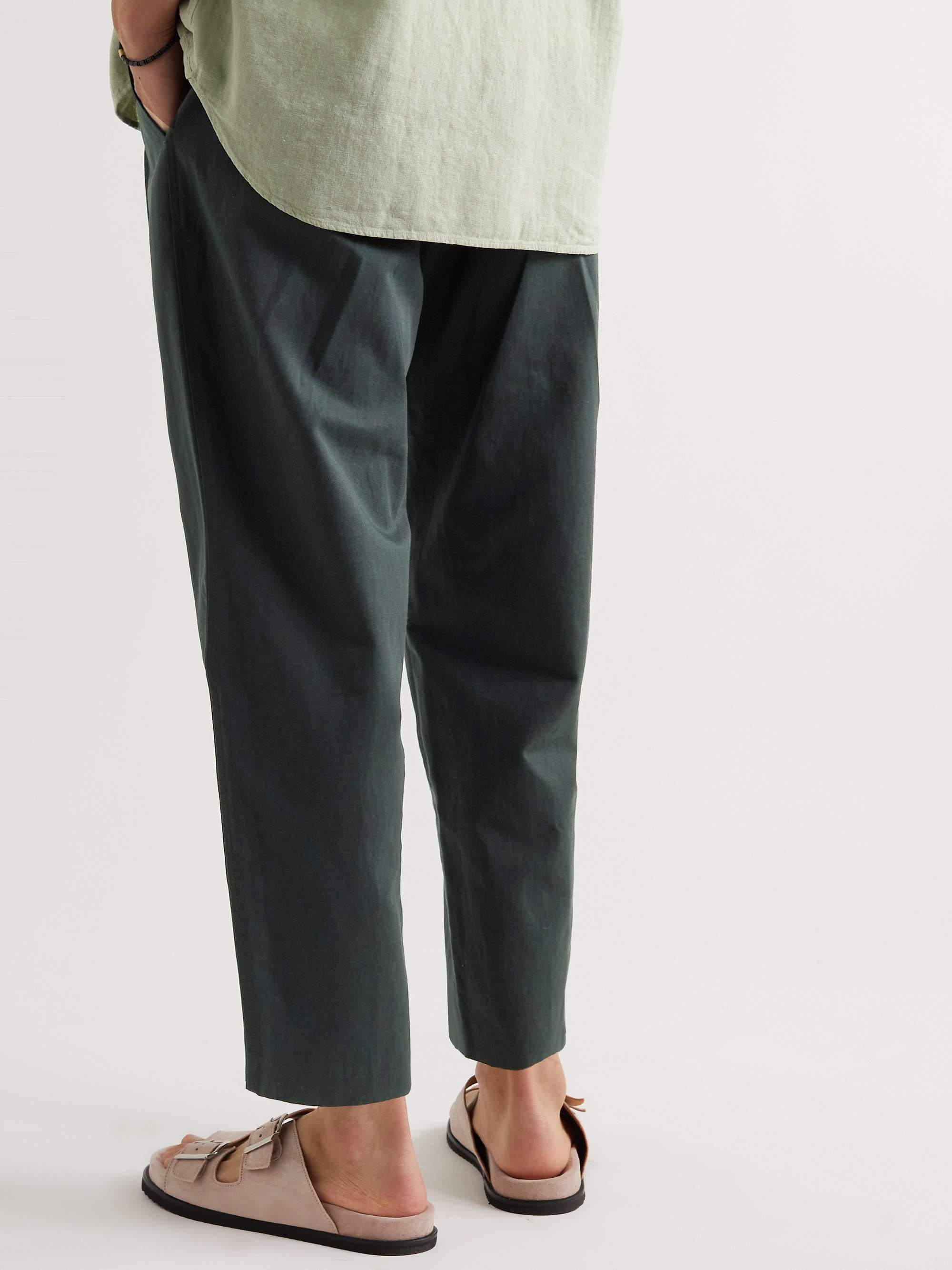 MR P. Tapered Cropped Pleated Cotton and Linen-Blend Trousers