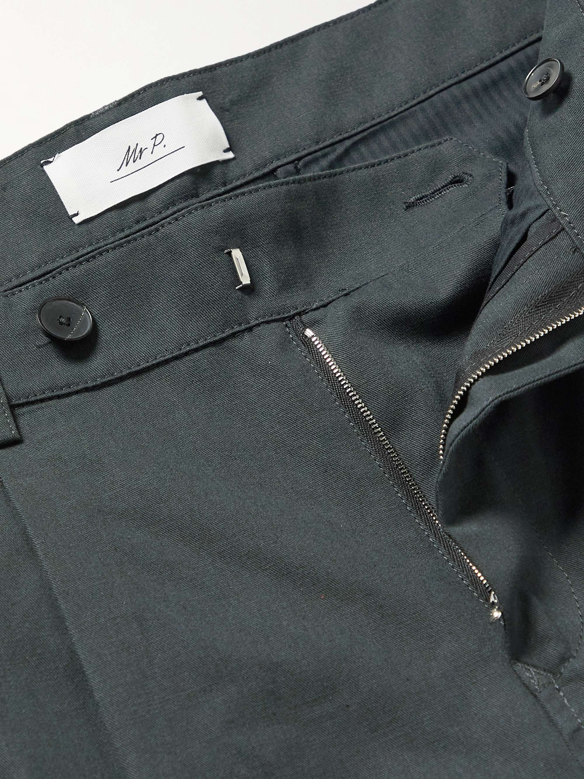 MR P. Tapered Cropped Pleated Cotton and Linen-Blend Trousers