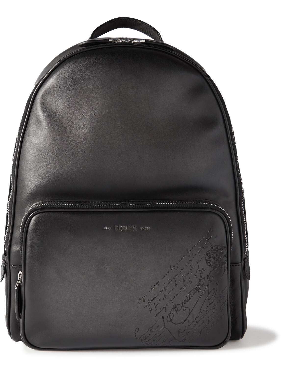 Berluti Scritto Logo-debossed Leather Backpack In Black