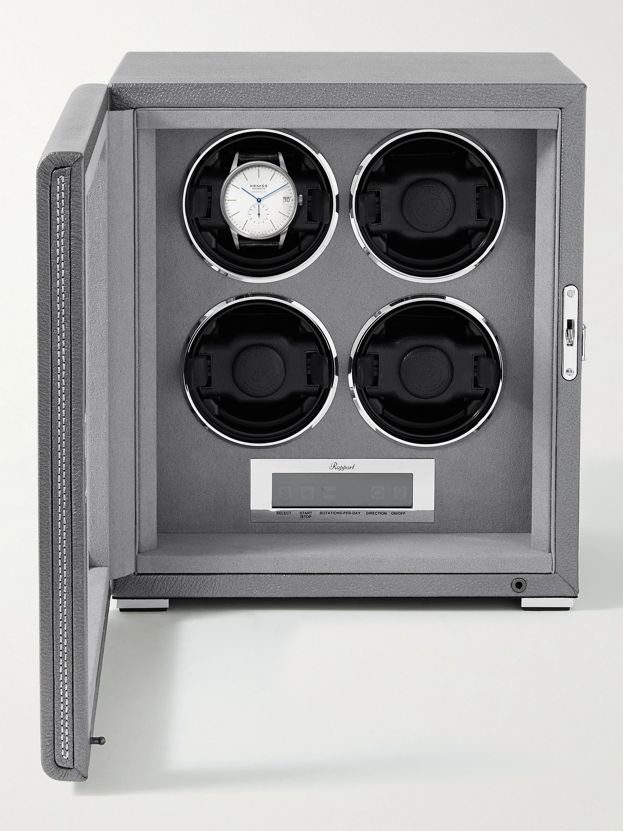 RAPPORT LONDON Quantum Quad Metallic Leather-Wrapped Cedar and Glass Watch Winder