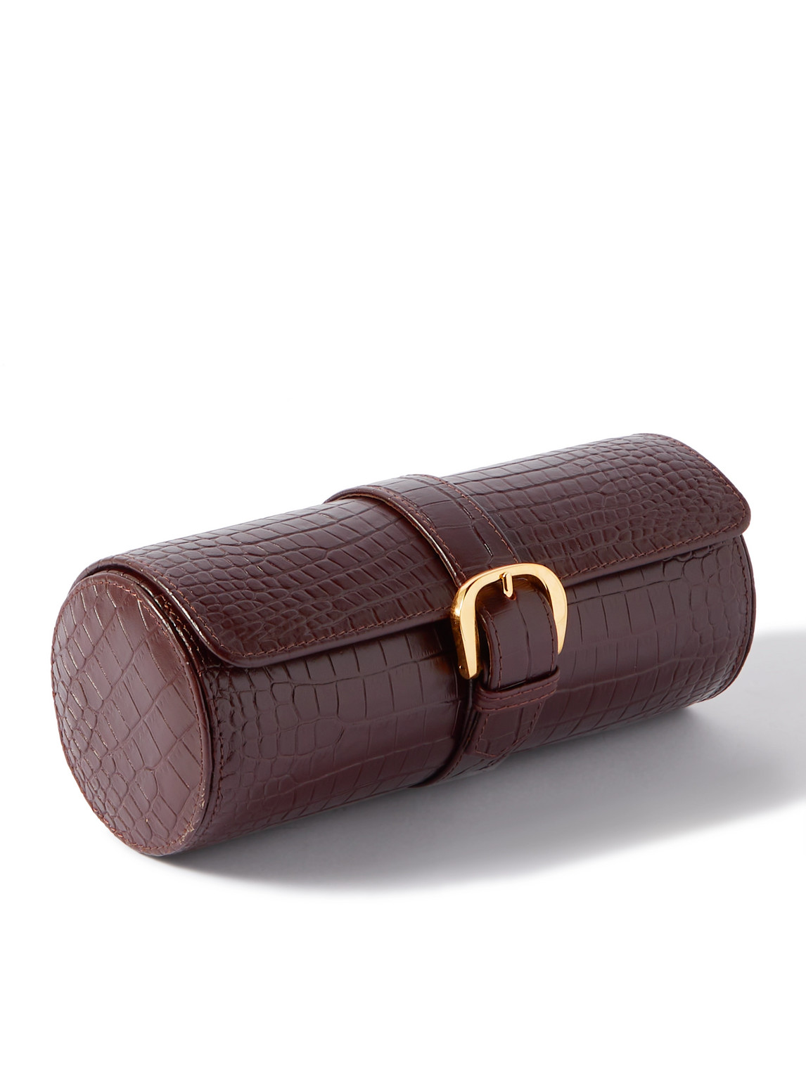 Rapport London Croc-effect Leather Watch Roll In Brown