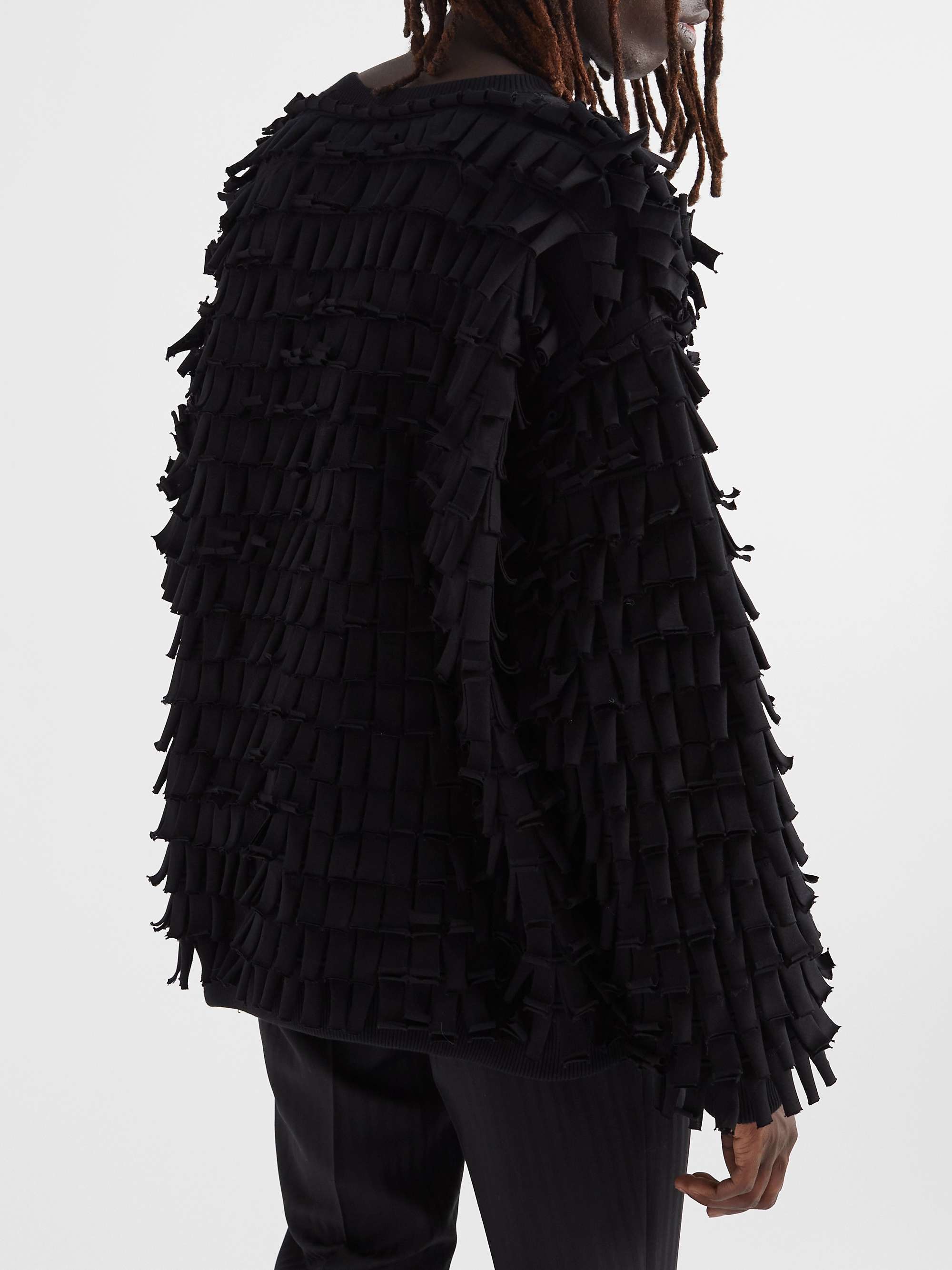 CELINE HOMME Fringed Logo-Print Cotton-Blend Sweater