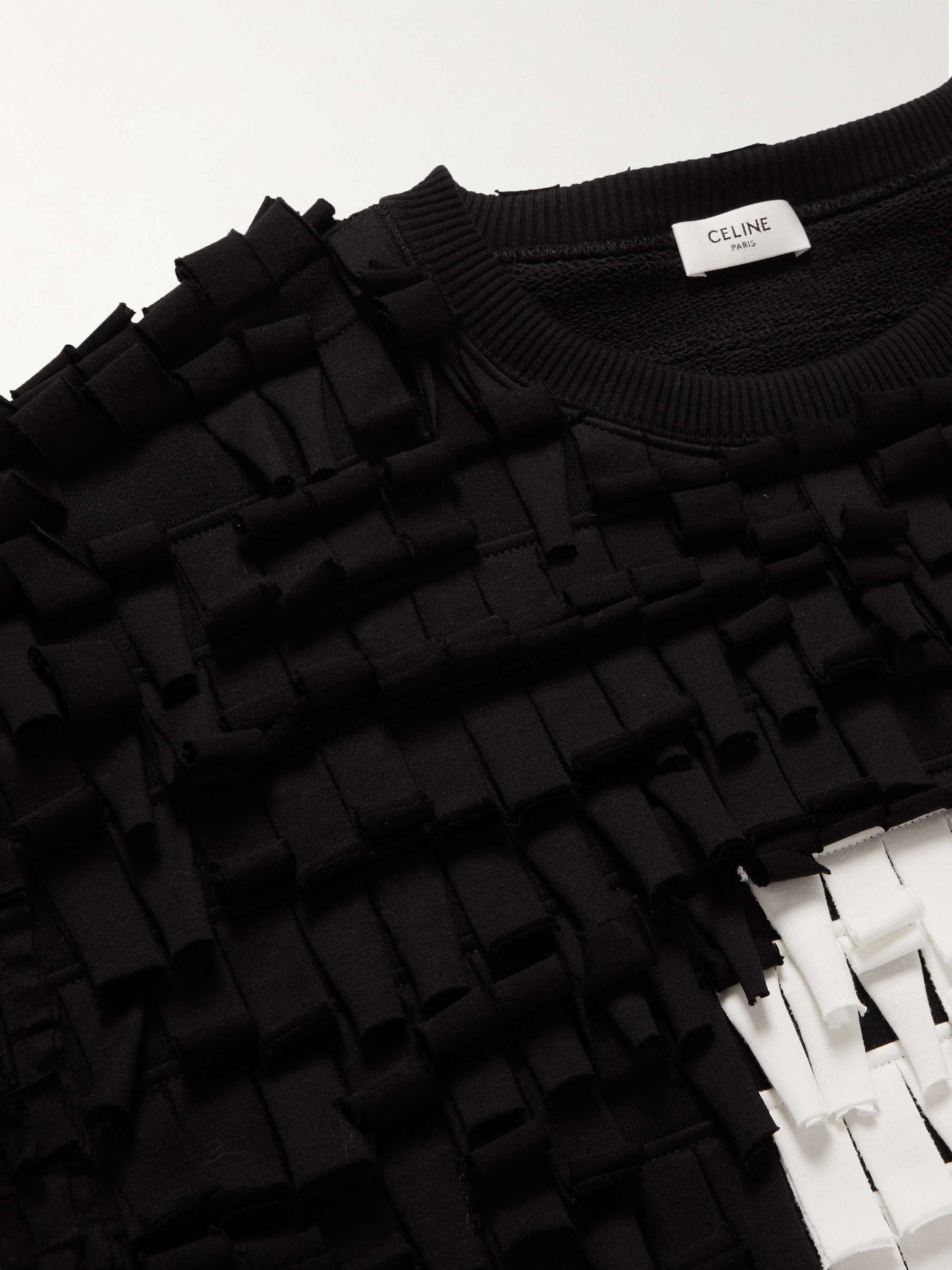 CELINE HOMME Fringed Logo-Print Cotton-Blend Sweater