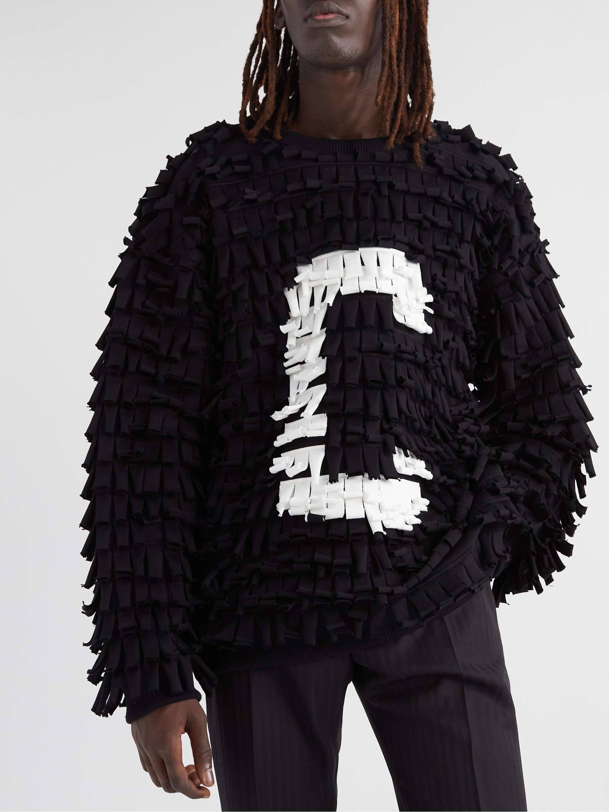 CELINE HOMME Fringed Logo-Print Cotton-Blend Sweater
