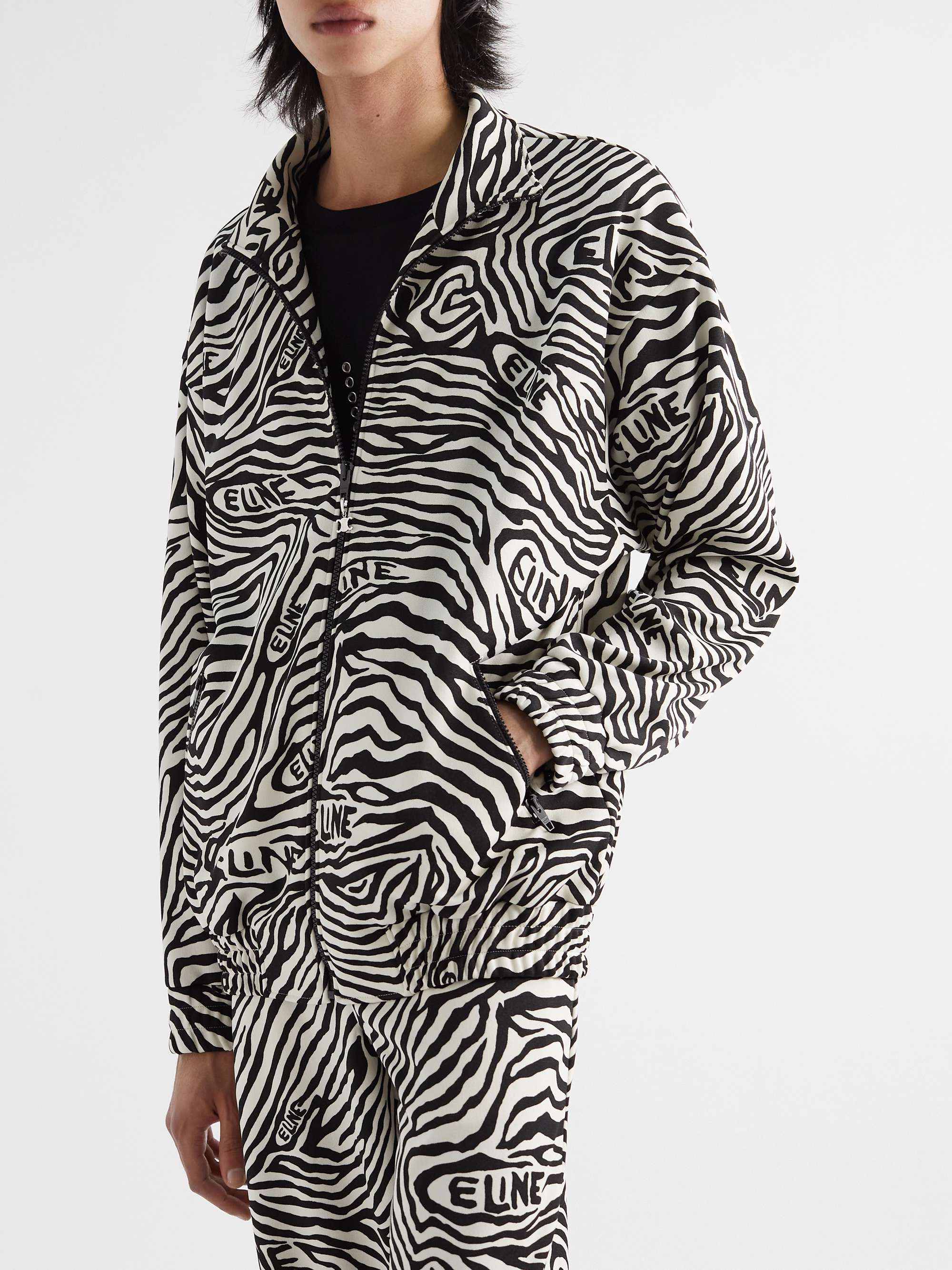 CELINE HOMME Zebra-Print Jersey Zip-Up Sweatshirt