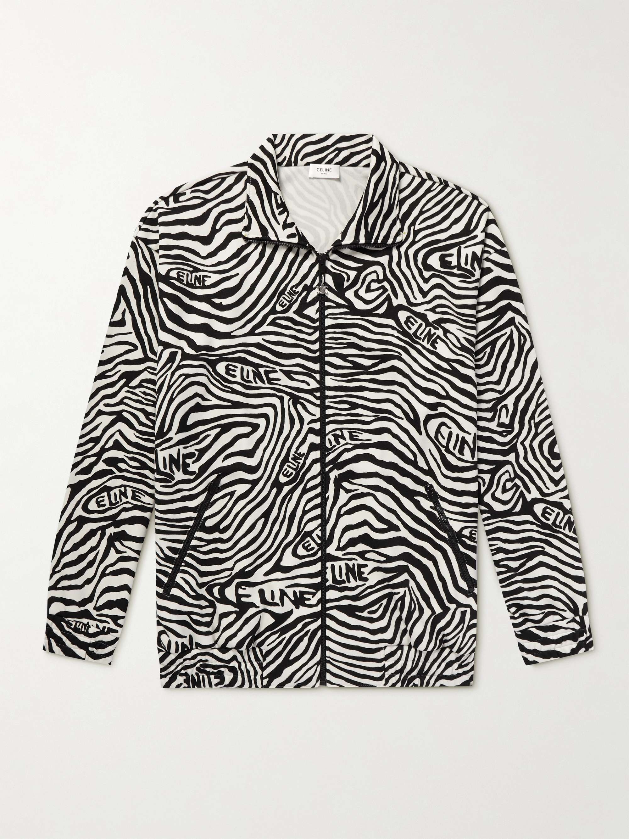 CELINE Zebra-Print Jersey Zip-Up Sweatshirt