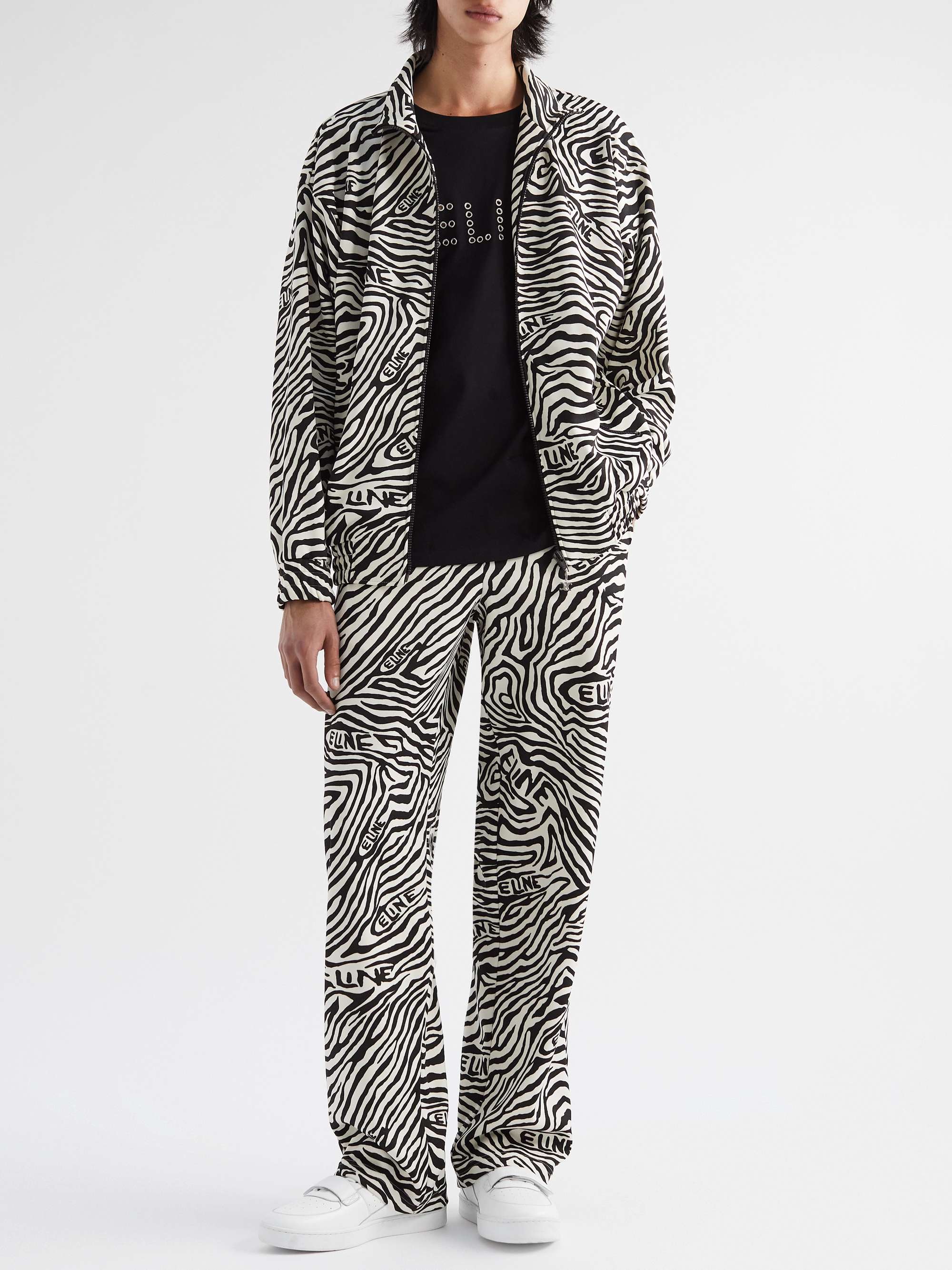 CELINE Zebra-Print Jersey Zip-Up Sweatshirt