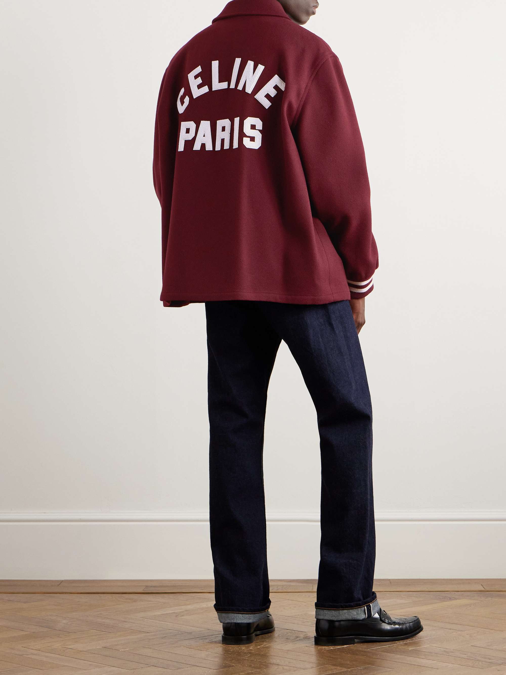 Celine Homme - Men - Logo-Appliquéd Mohair-Blend Bomber Jacket Burgundy - It 46