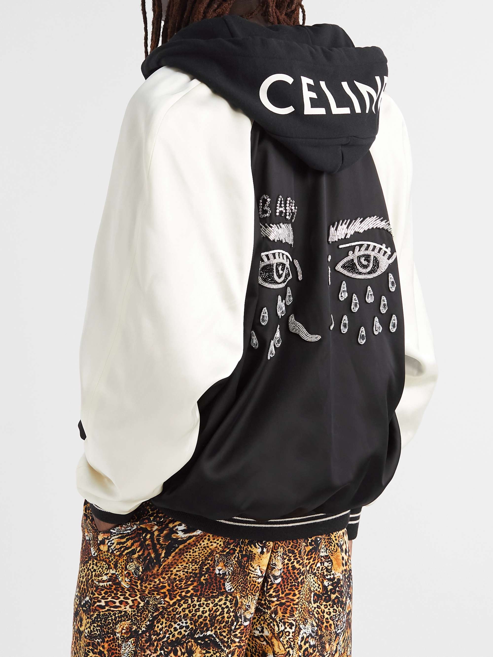 CELINE HOMME Cry Baby Oversized Embellished Satin Bomber Jacket