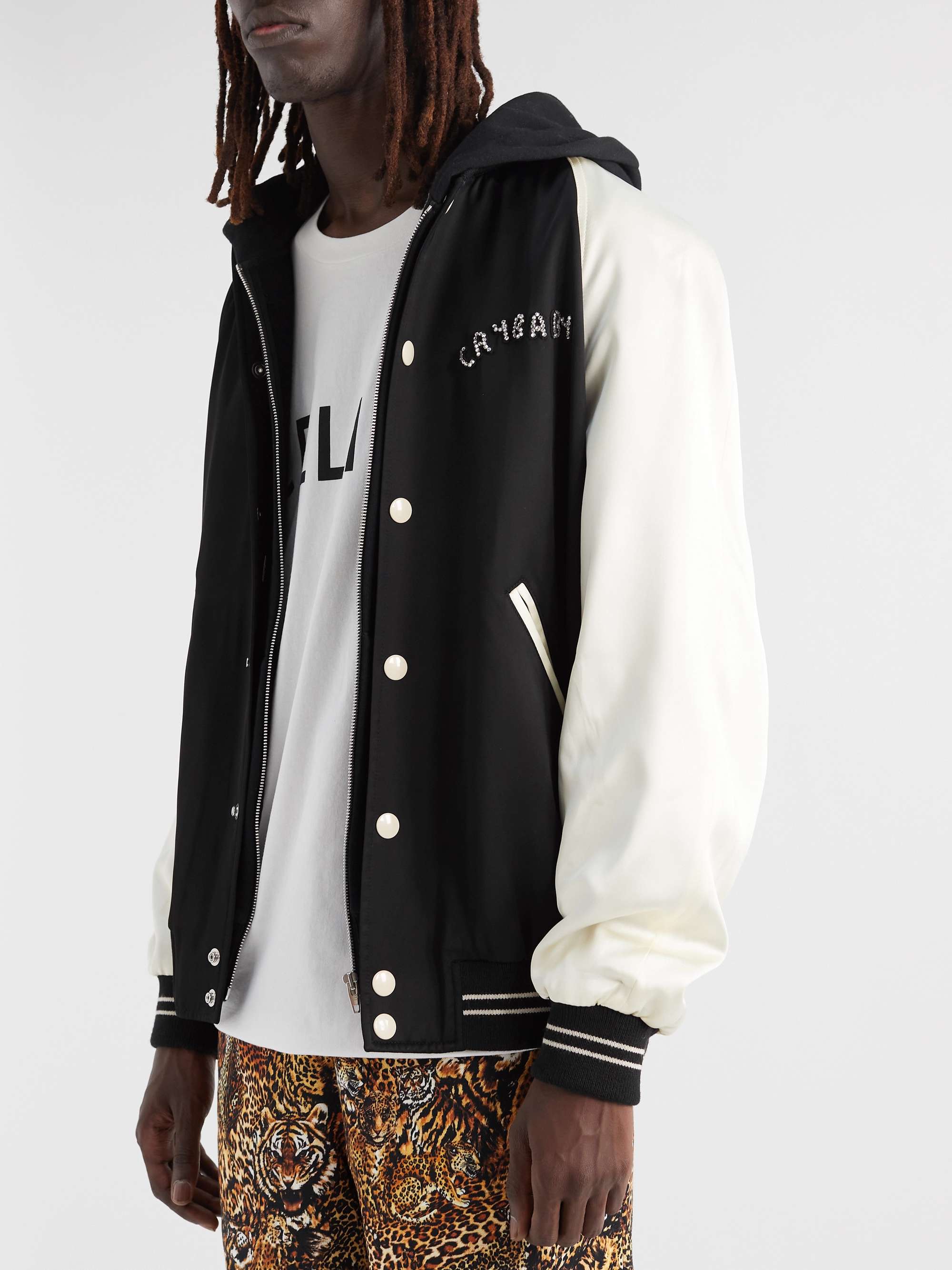 CELINE HOMME Cry Baby Oversized Embellished Satin Bomber Jacket