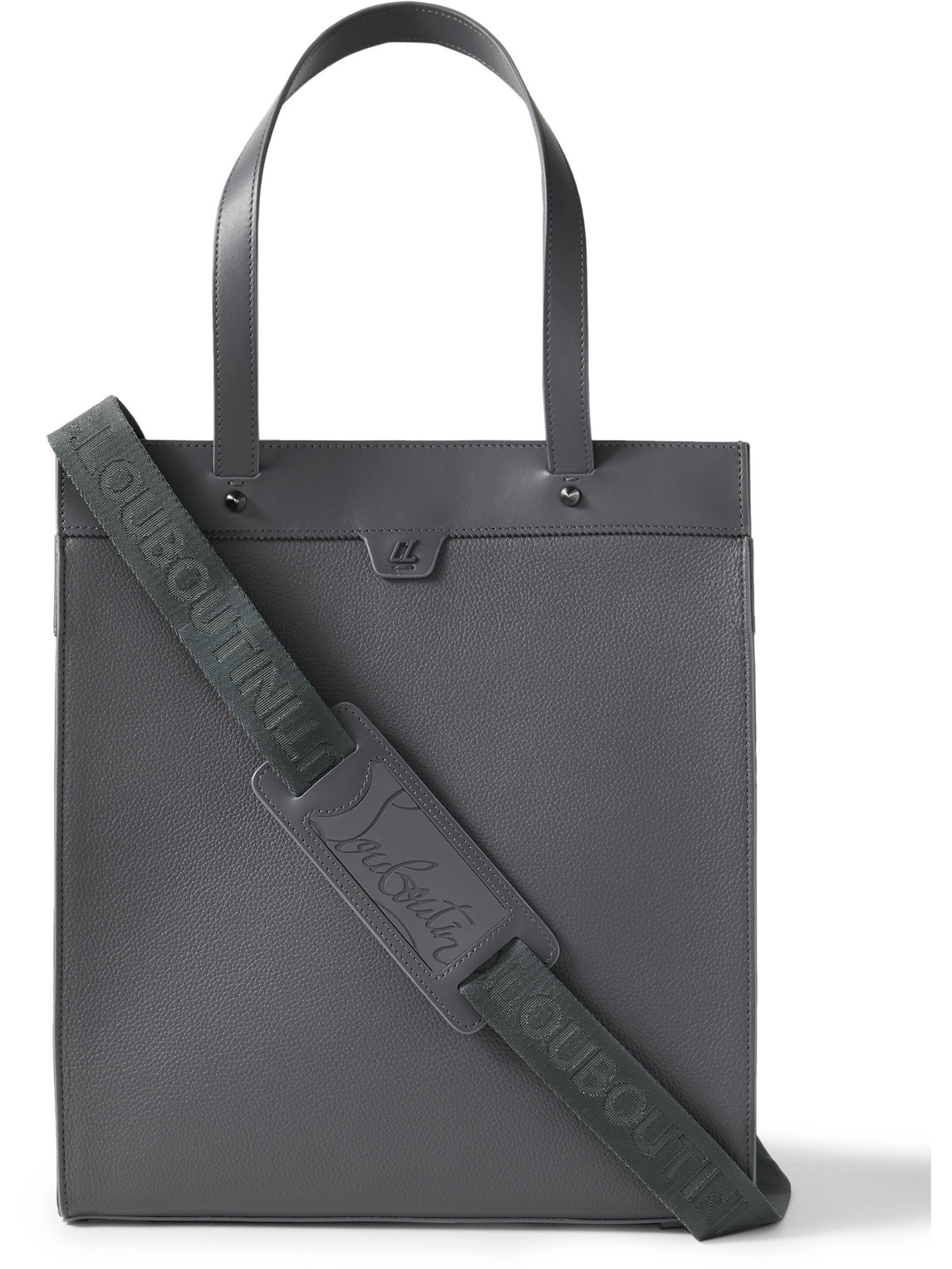 Christian Louboutin Studded Leather And Rubber Tote In Gray