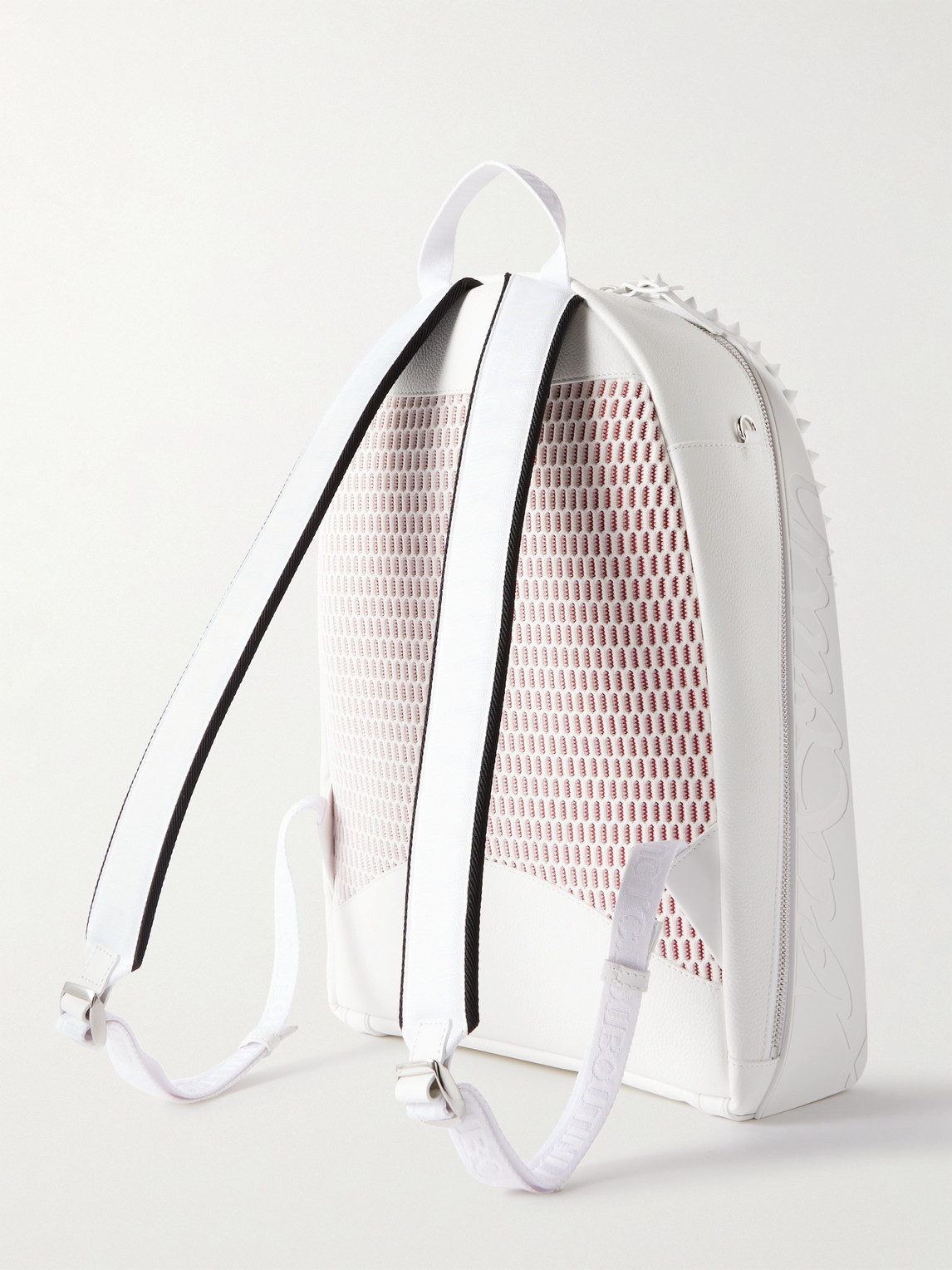 Shop Christian Louboutin Backparis Spiked Rubber-trimmed Full-grain Leather Backpack In White