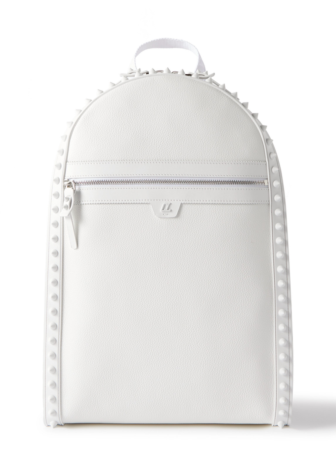 Christian Louboutin Backparis Spiked Rubber-trimmed Full-grain Leather Backpack In White