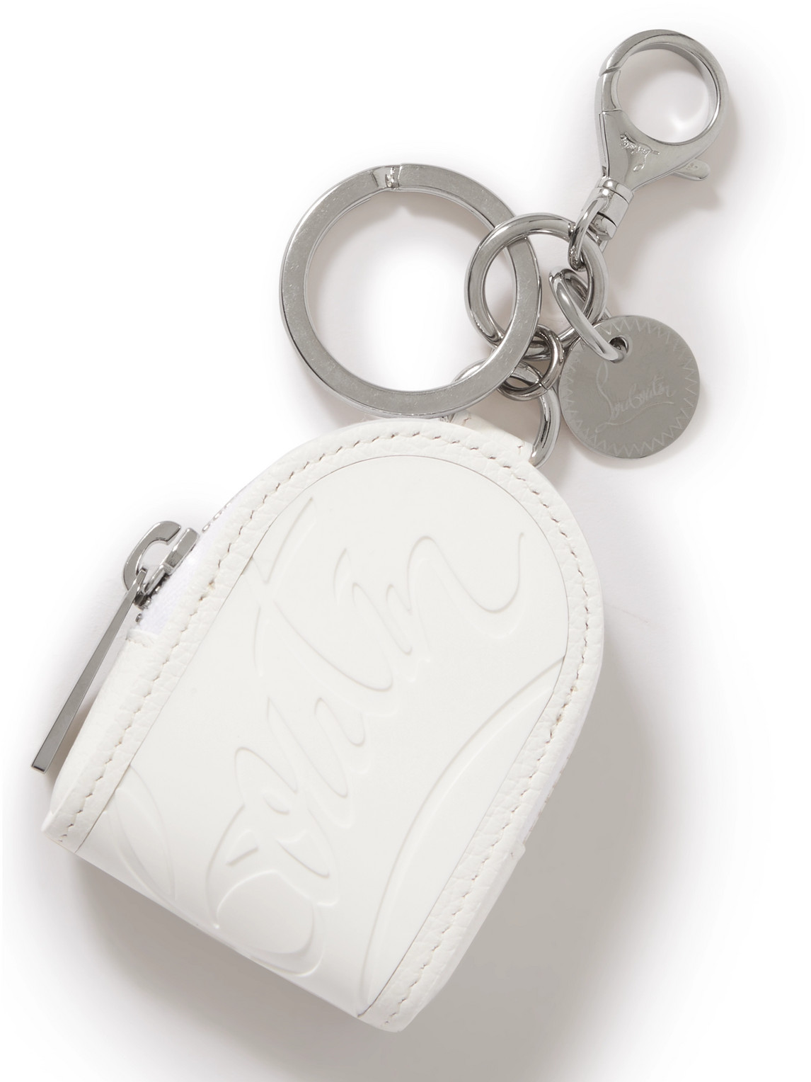 Christian Louboutin Logo-debossed Rubber, Full-grain Leather And Silver-tone Key Fob In White