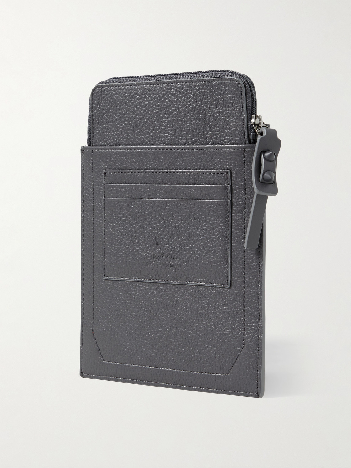 Shop Christian Louboutin Studded Full-grain Leather Messenger Bag In Gray