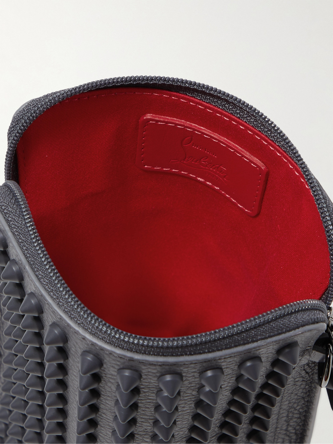 Shop Christian Louboutin Studded Full-grain Leather Messenger Bag In Gray