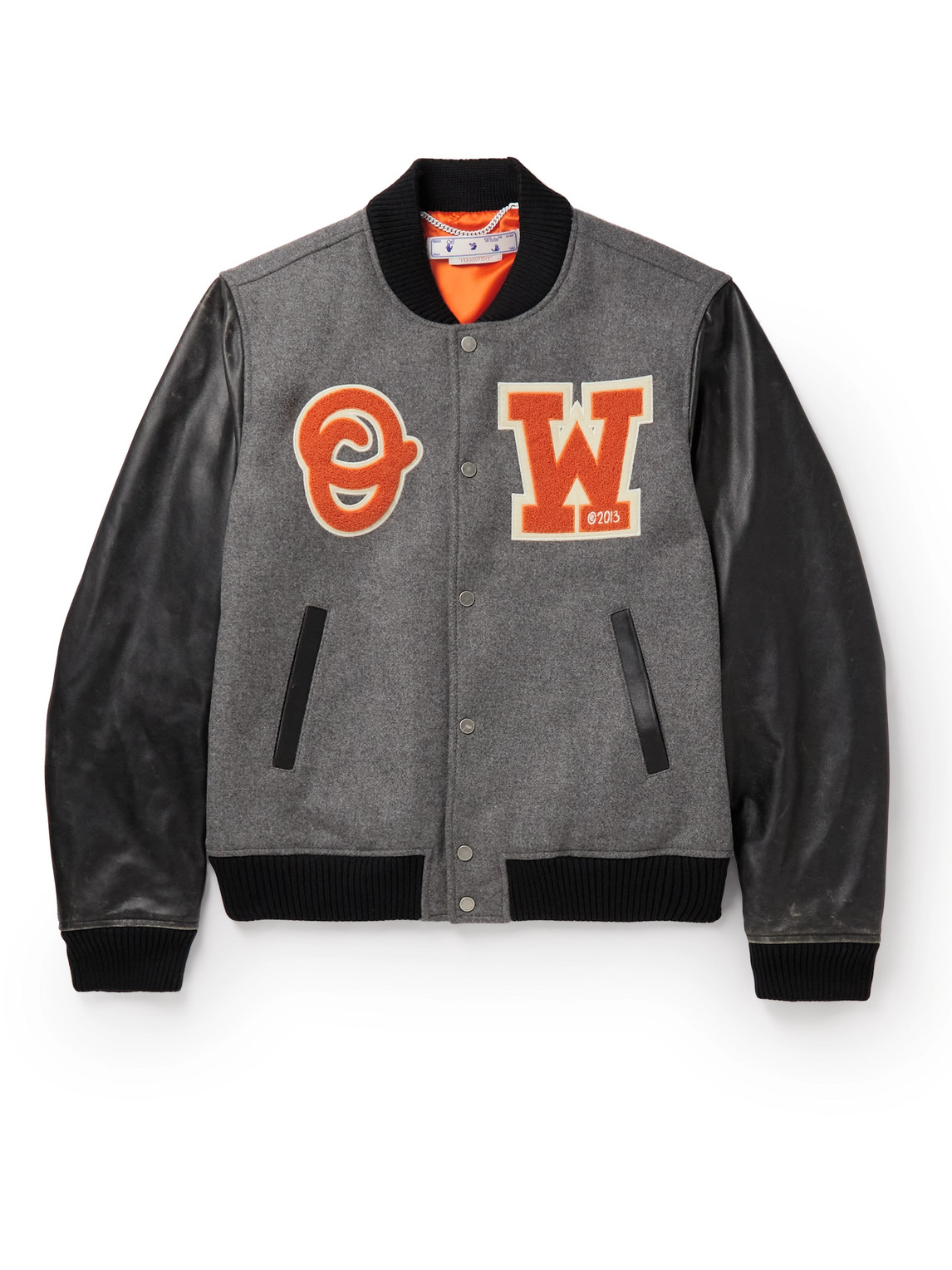 Off-White - Appliquéd Wool-Blend And Leather Varsity Jacket - Men - Gray -  M for Men