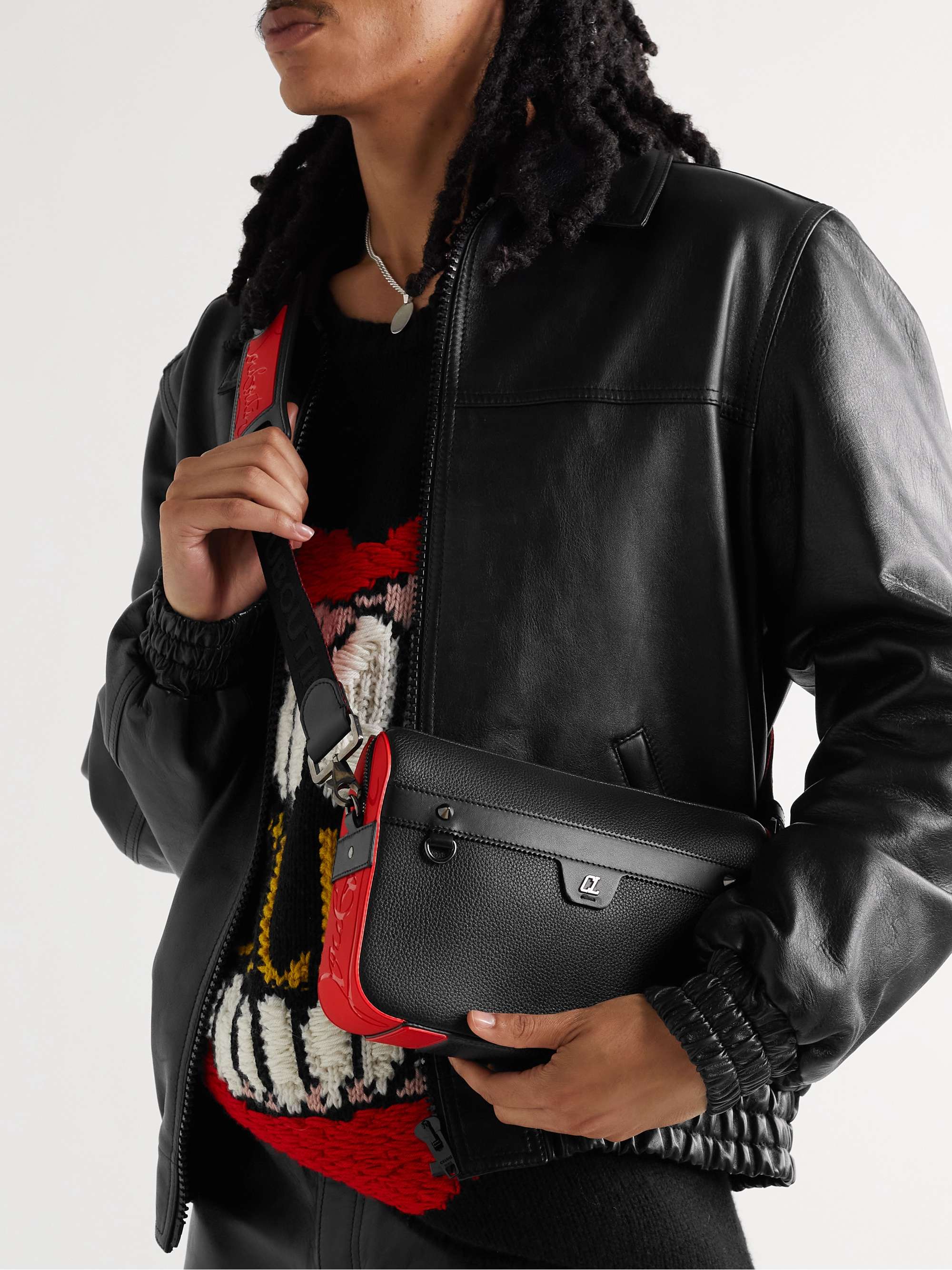 CHRISTIAN LOUBOUTIN Black and Red Ruisbuddy Messenger Bag