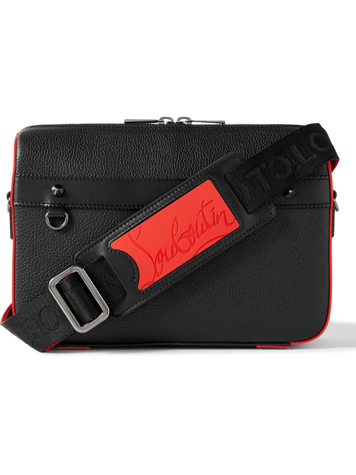 Christian Louboutin Ruisbuddy Rubber-trimmed Full-grain Leather Messenger Bag In Black