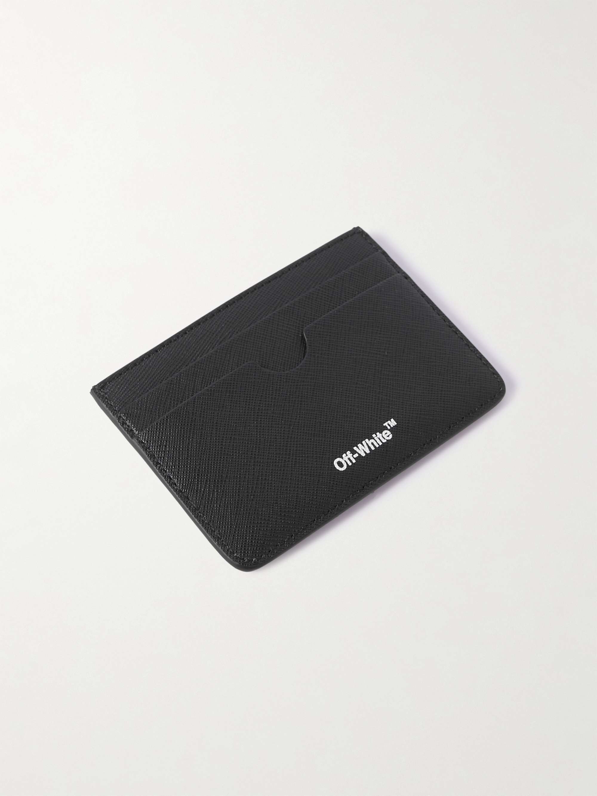 OFF-WHITE Striped Logo-Print Saffiano Leather Cardholder
