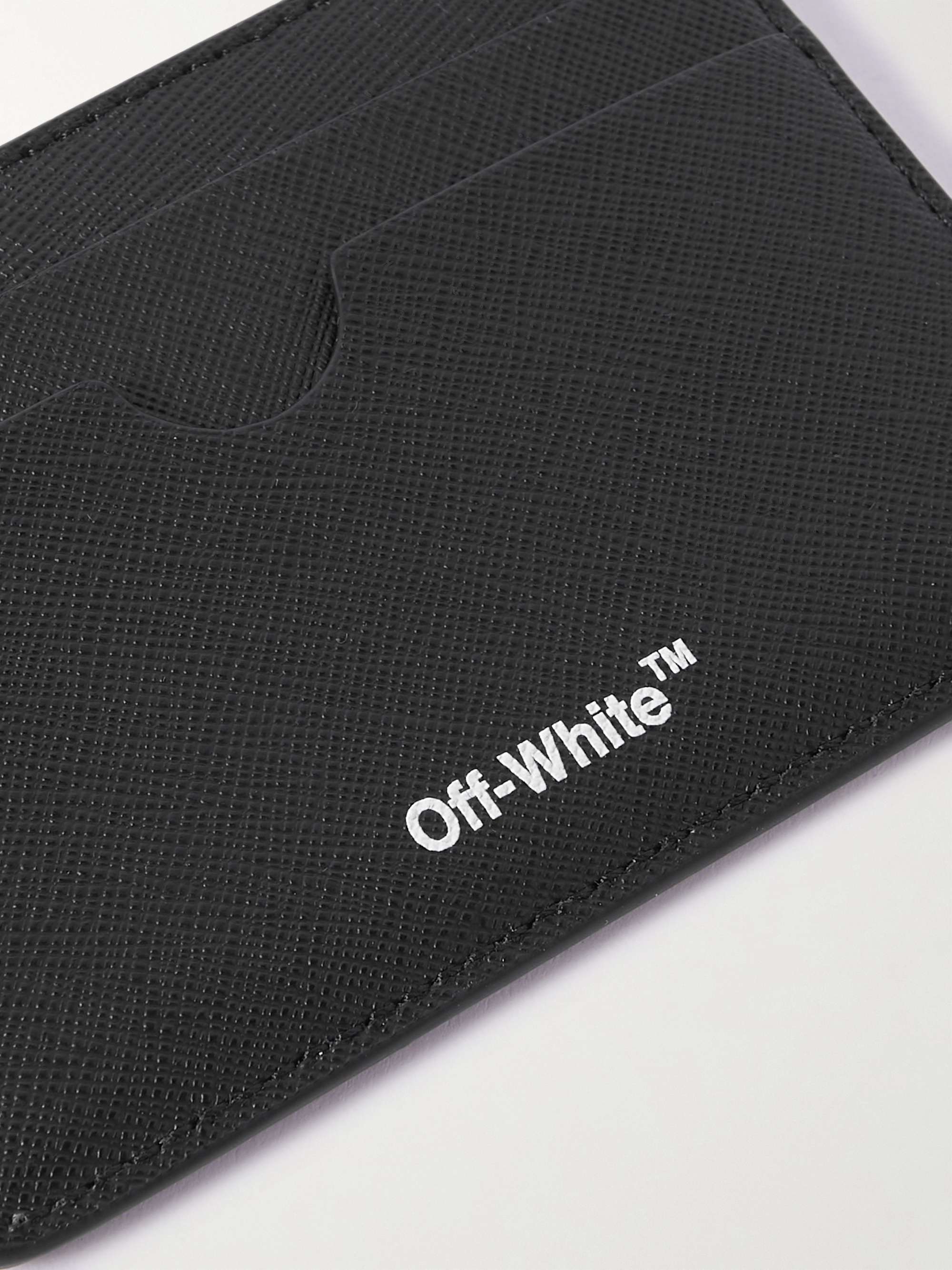 OFF-WHITE Striped Logo-Print Saffiano Leather Cardholder