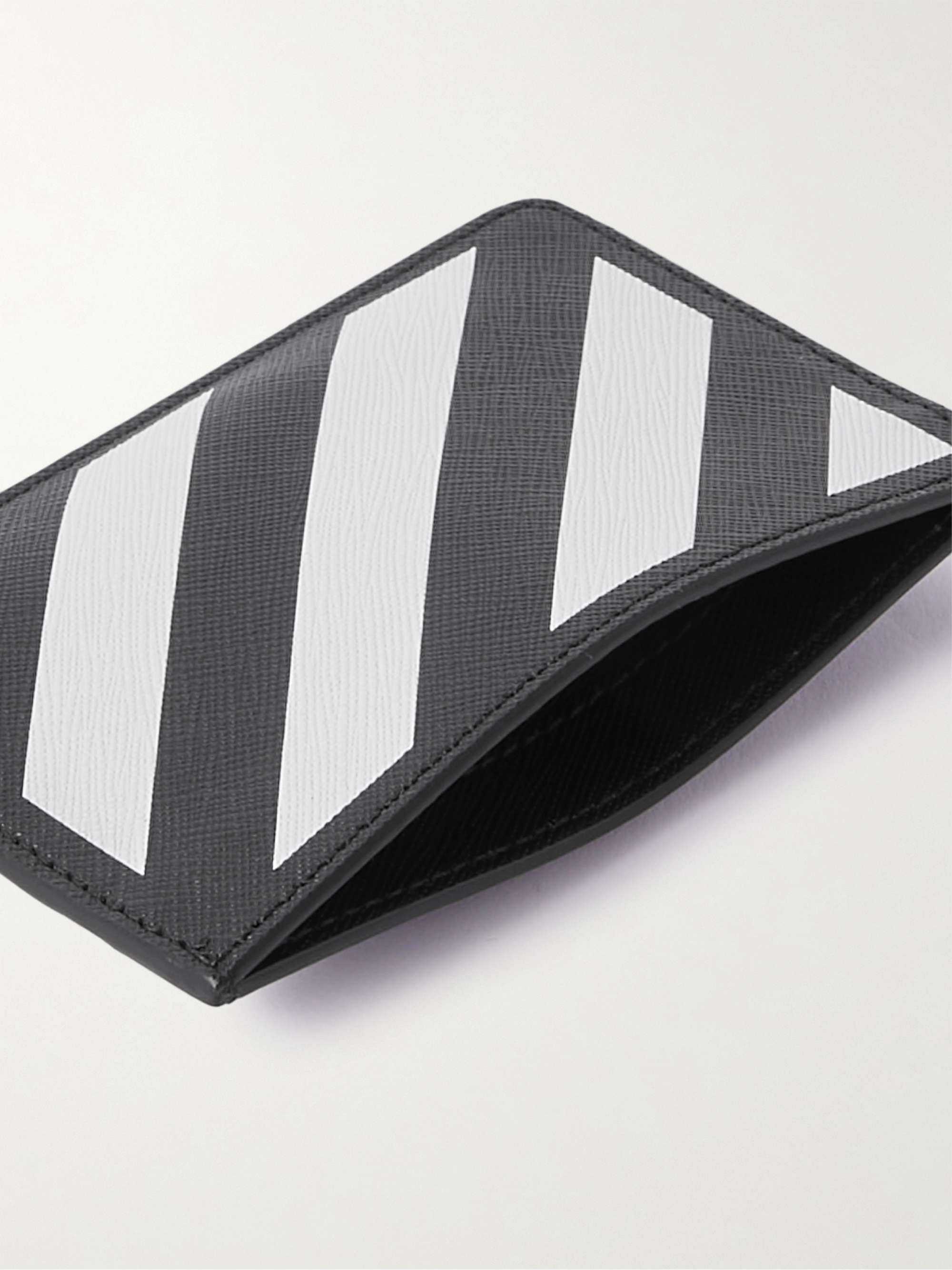 OFF-WHITE Striped Logo-Print Saffiano Leather Cardholder