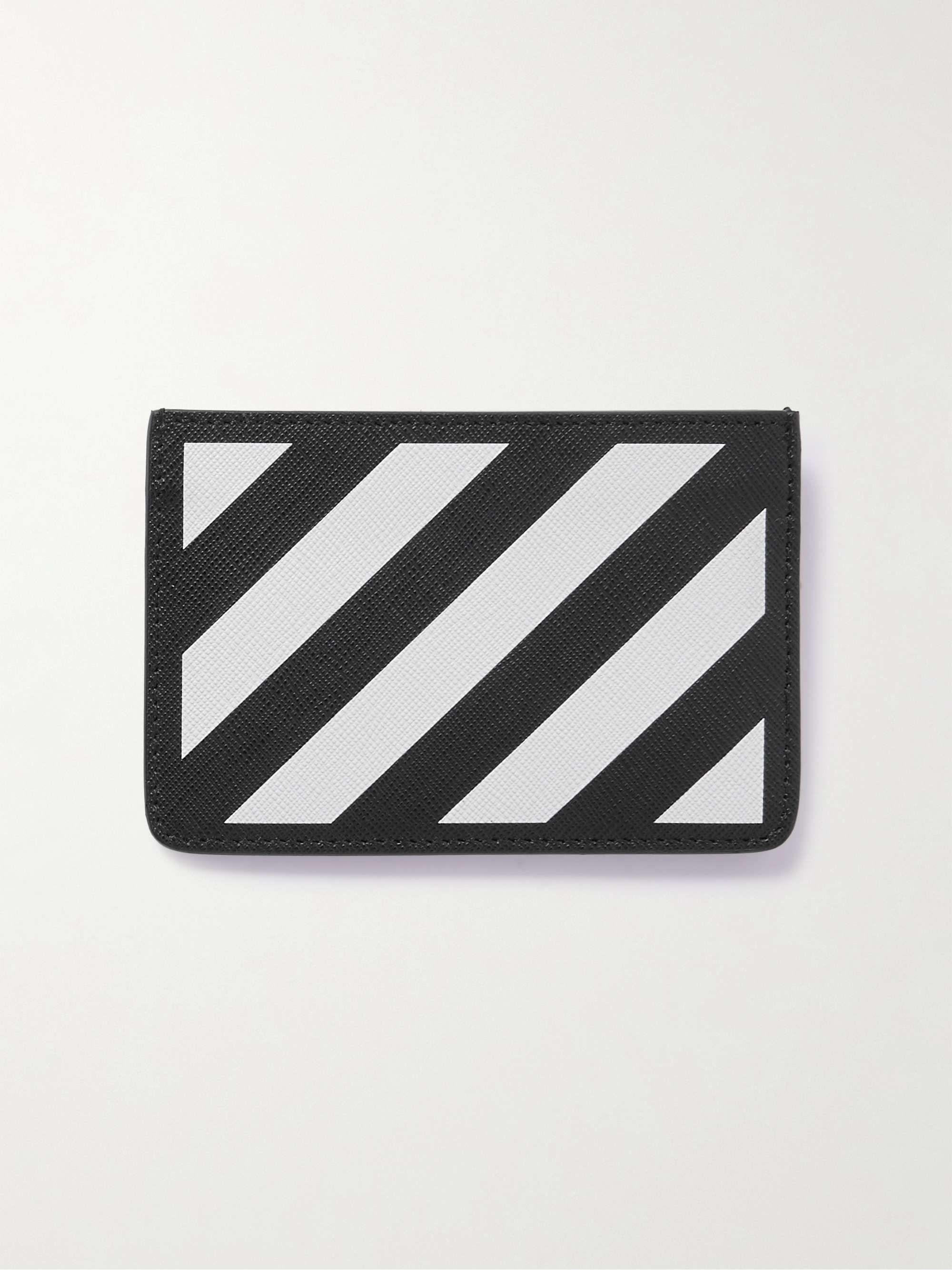 OFF-WHITE Striped Logo-Print Saffiano Leather Cardholder