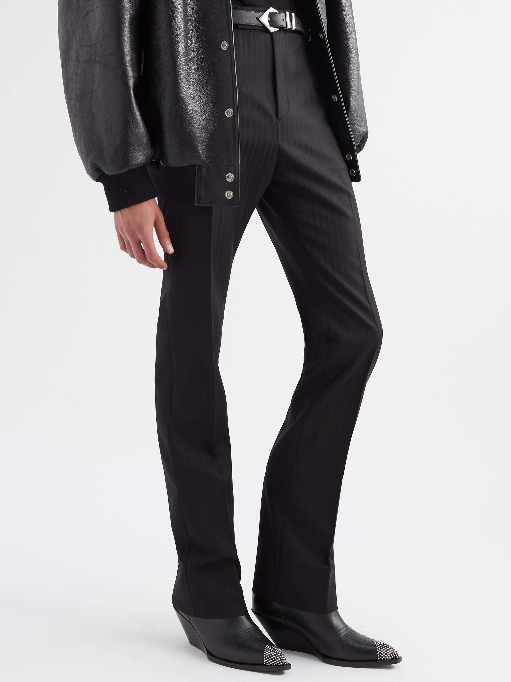 CELINE HOMME Cropped Slim-Fit Striped Virgin Wool and Mohair-Blend Trousers