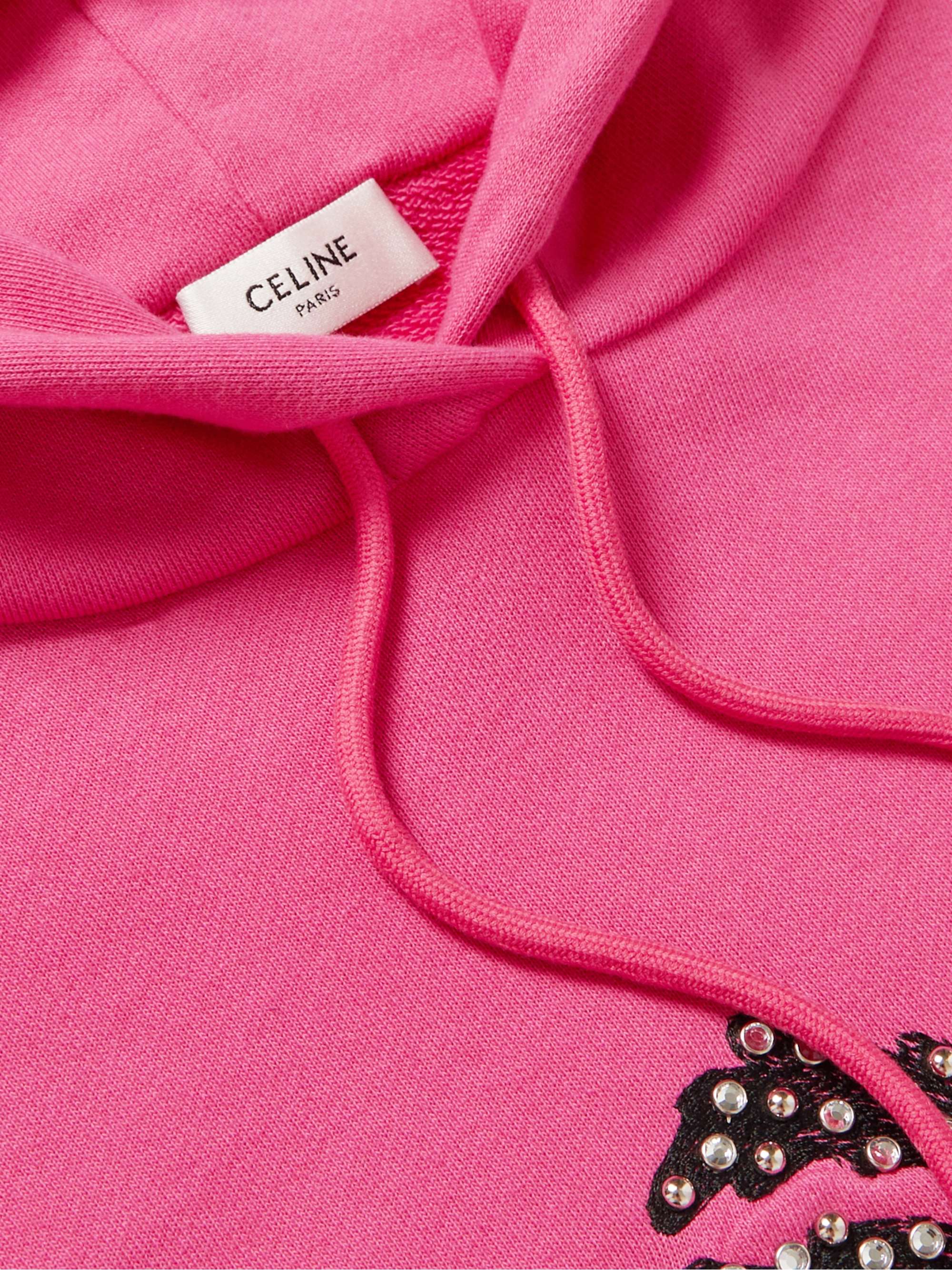 CELINE HOMME Oversized Embellished Embroidered Cotton-Blend Jersey Hoodie