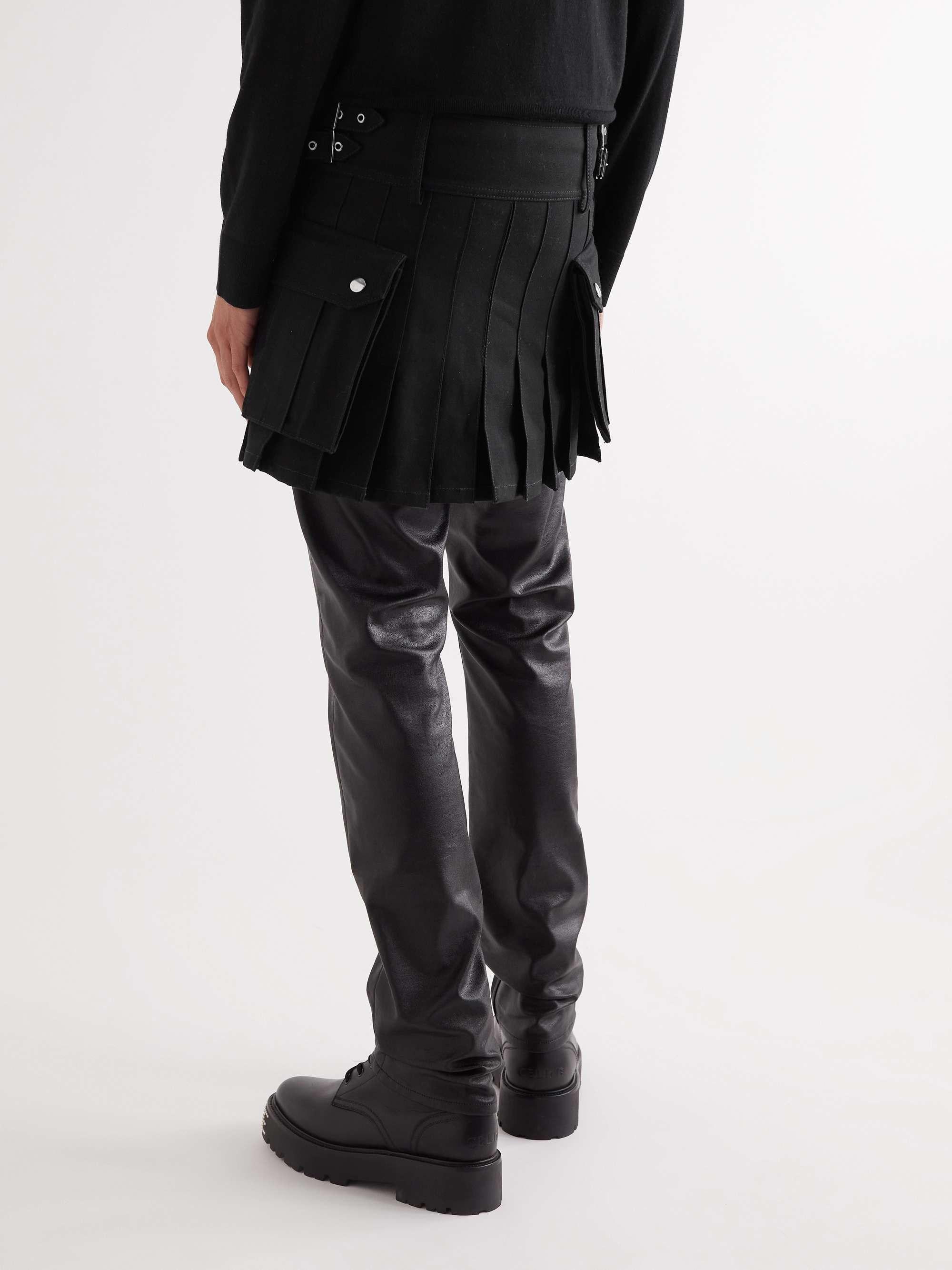 CELINE HOMME Pleated Cotton-Twill Kilt