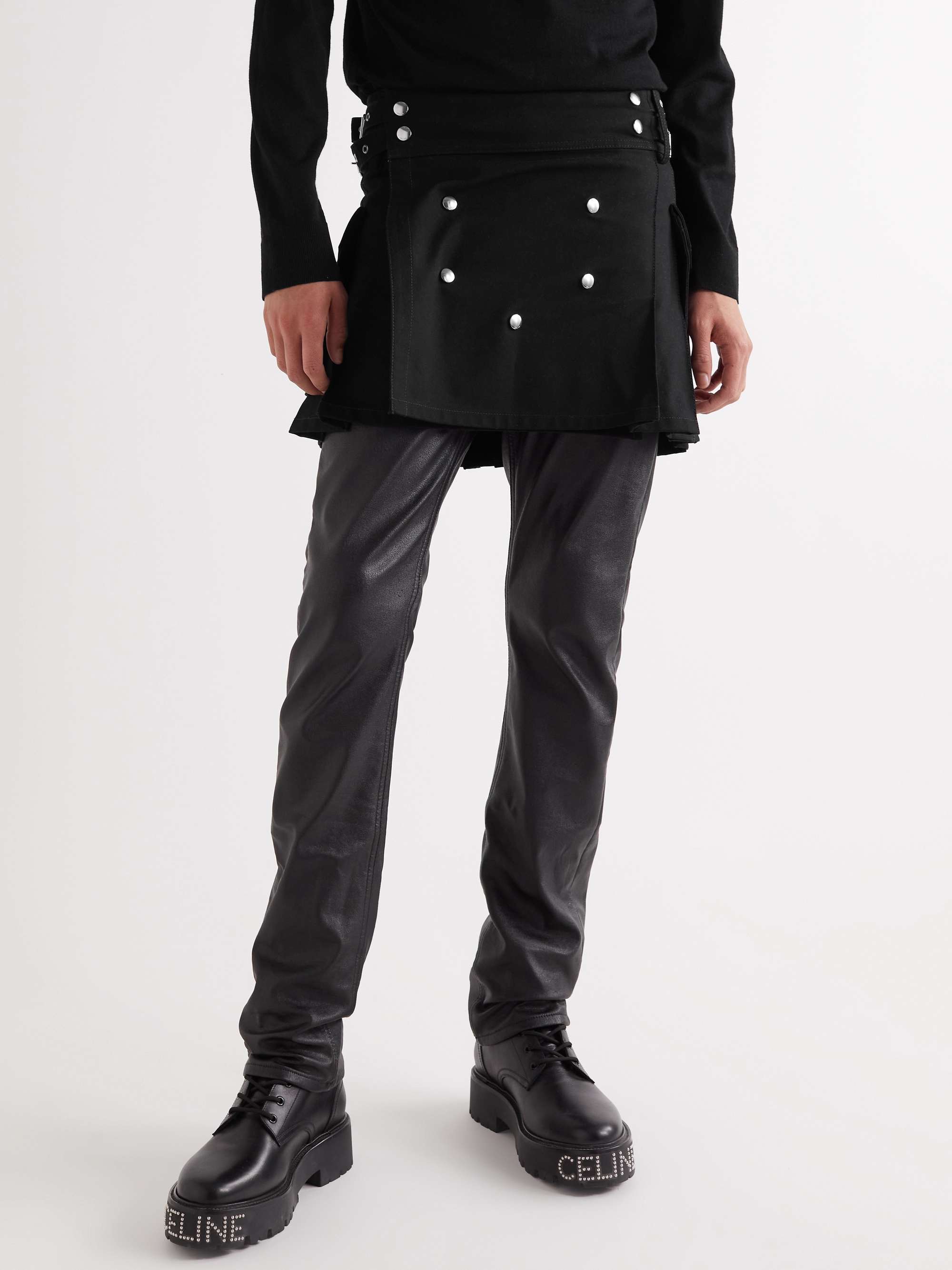 CELINE HOMME Pleated Cotton-Twill Kilt