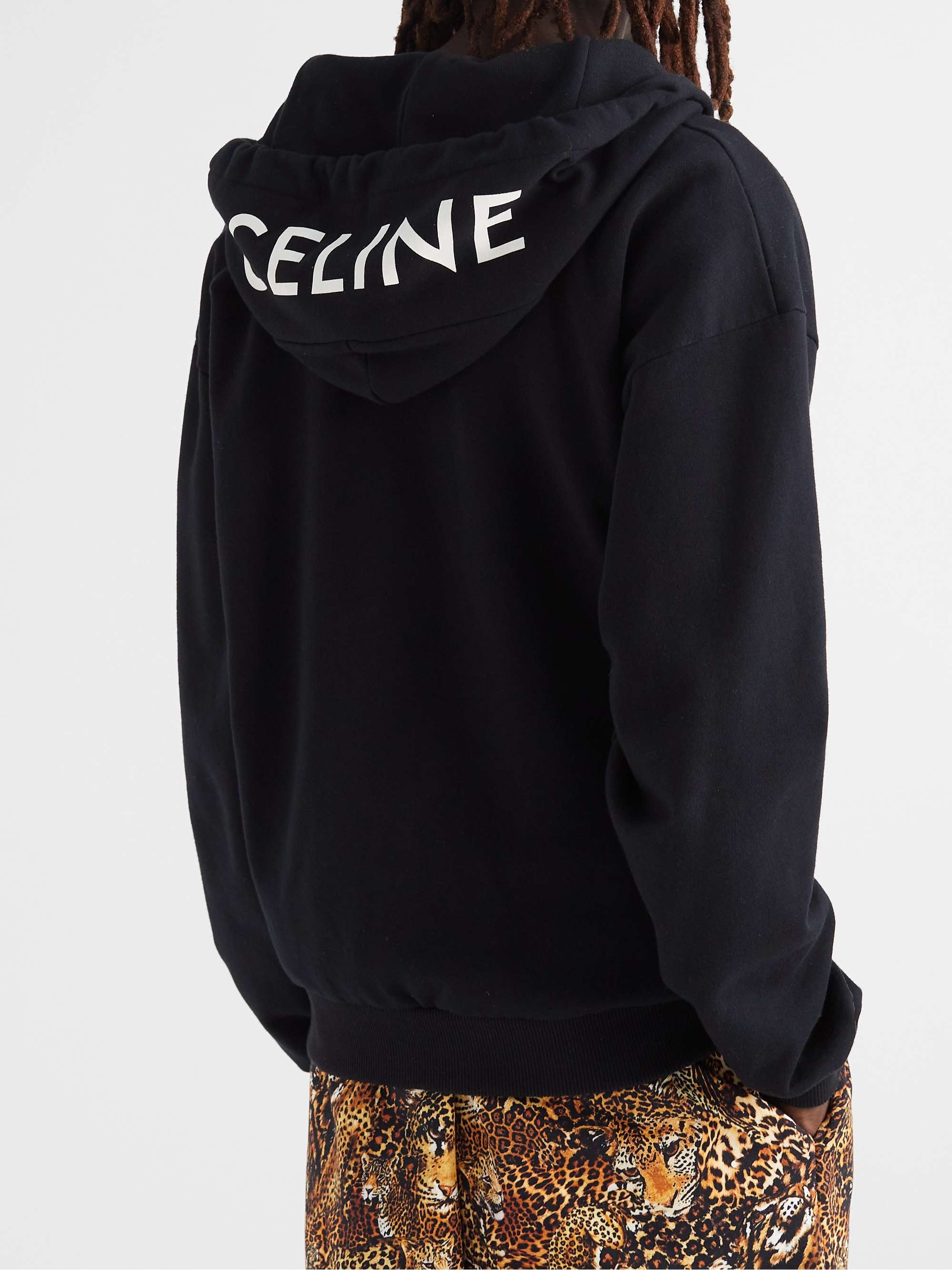 CELINE HOMME Logo-Print Cotton-Blend Jersey Zip-Up Hoodie