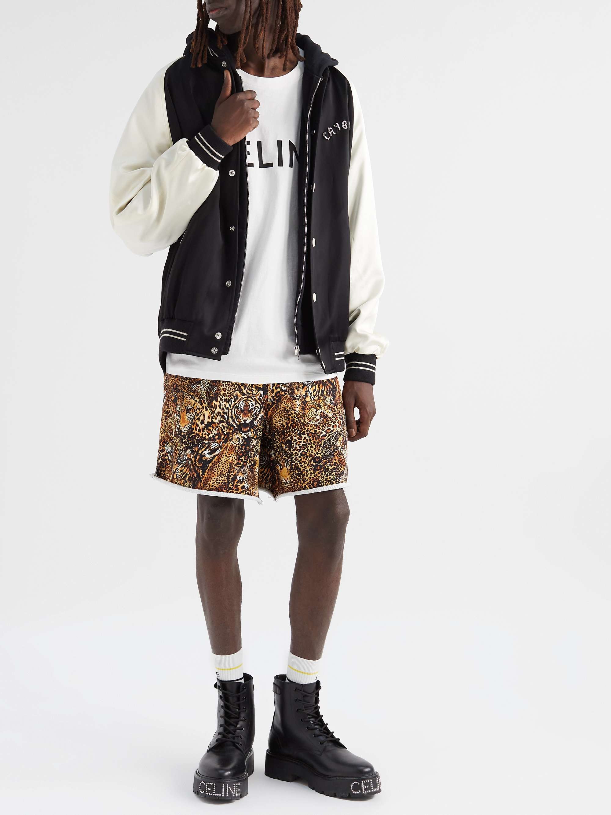 CELINE HOMME Logo-Print Cotton-Blend Jersey Zip-Up Hoodie