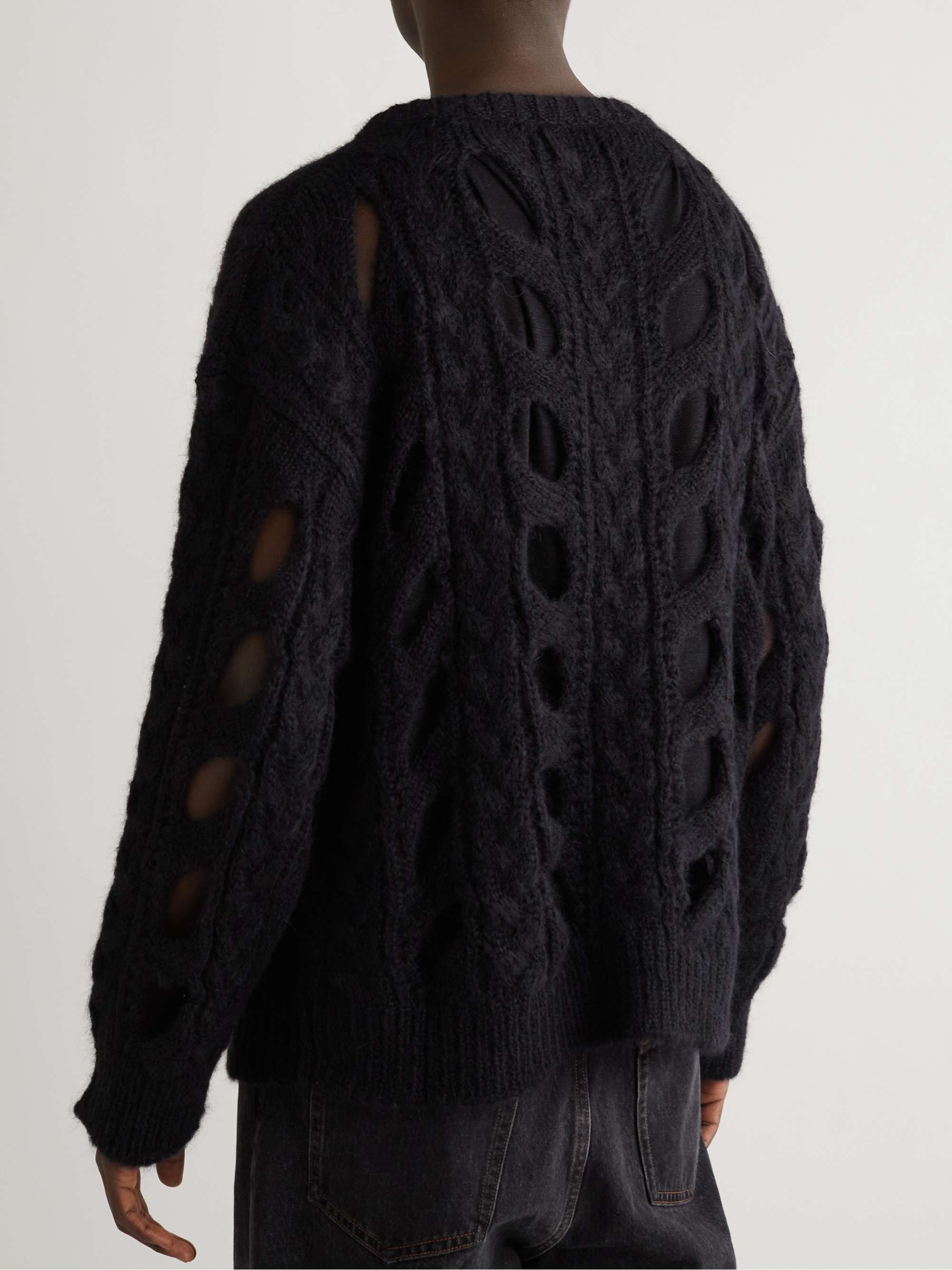 CELINE HOMME Cutout Cable-Knit Mohair-Blend Sweater