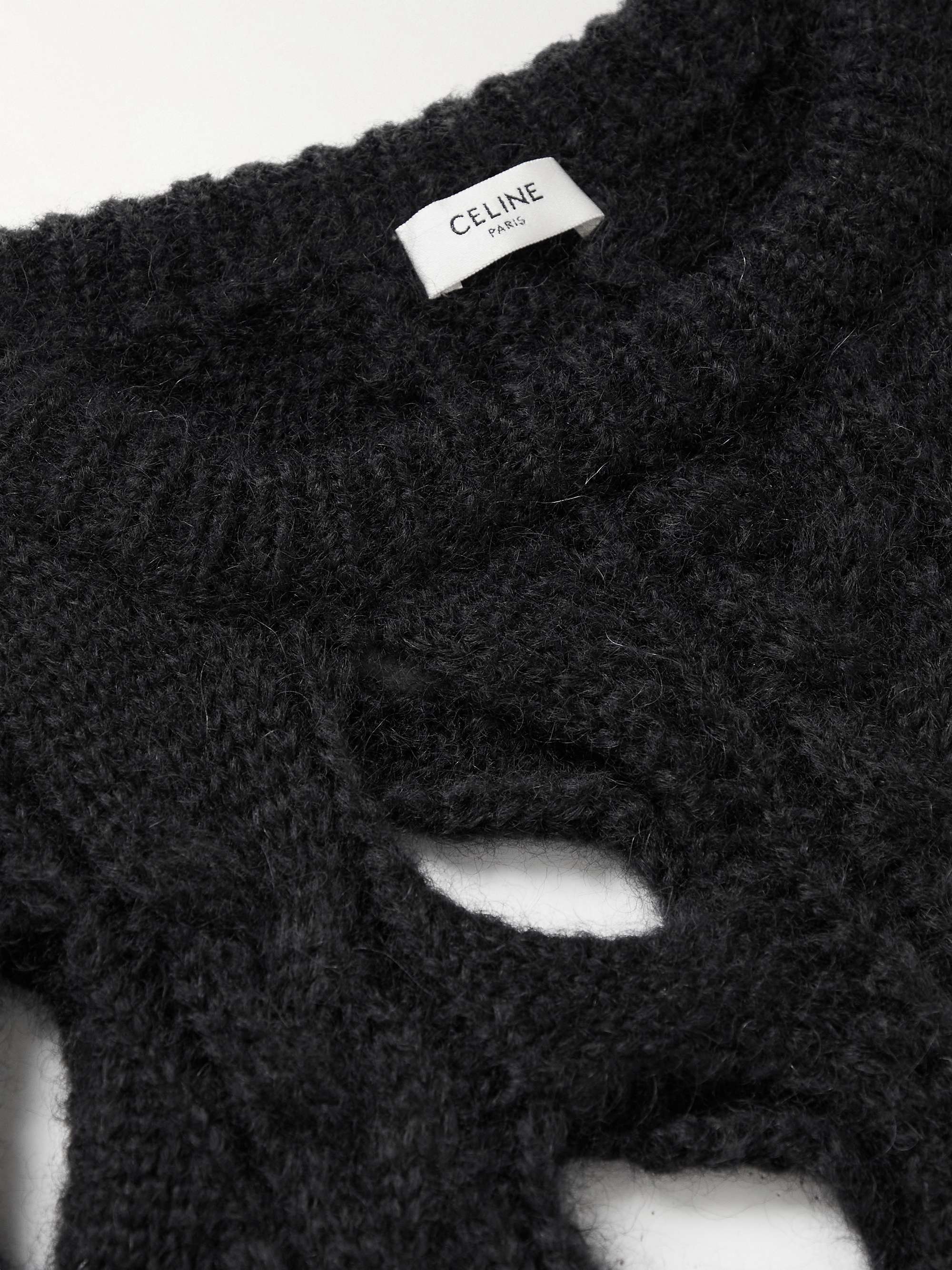 CELINE HOMME Cutout Cable-Knit Mohair-Blend Sweater