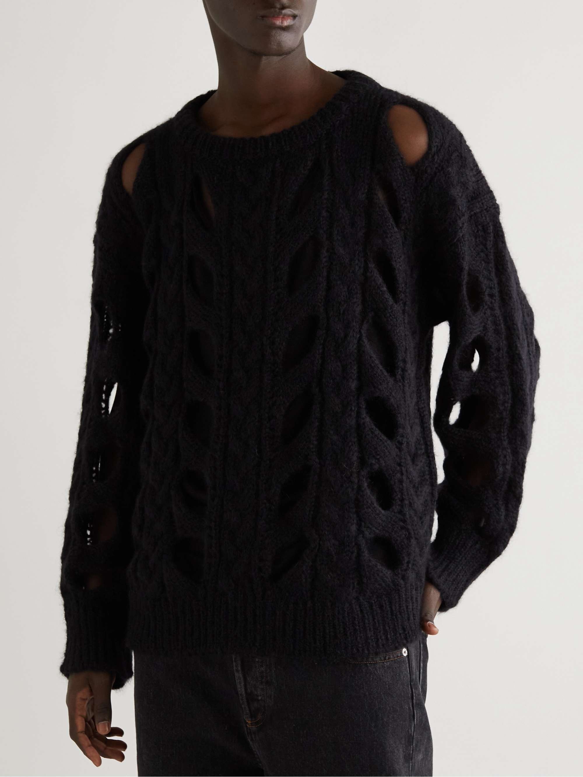 CELINE HOMME Cutout Cable-Knit Mohair-Blend Sweater