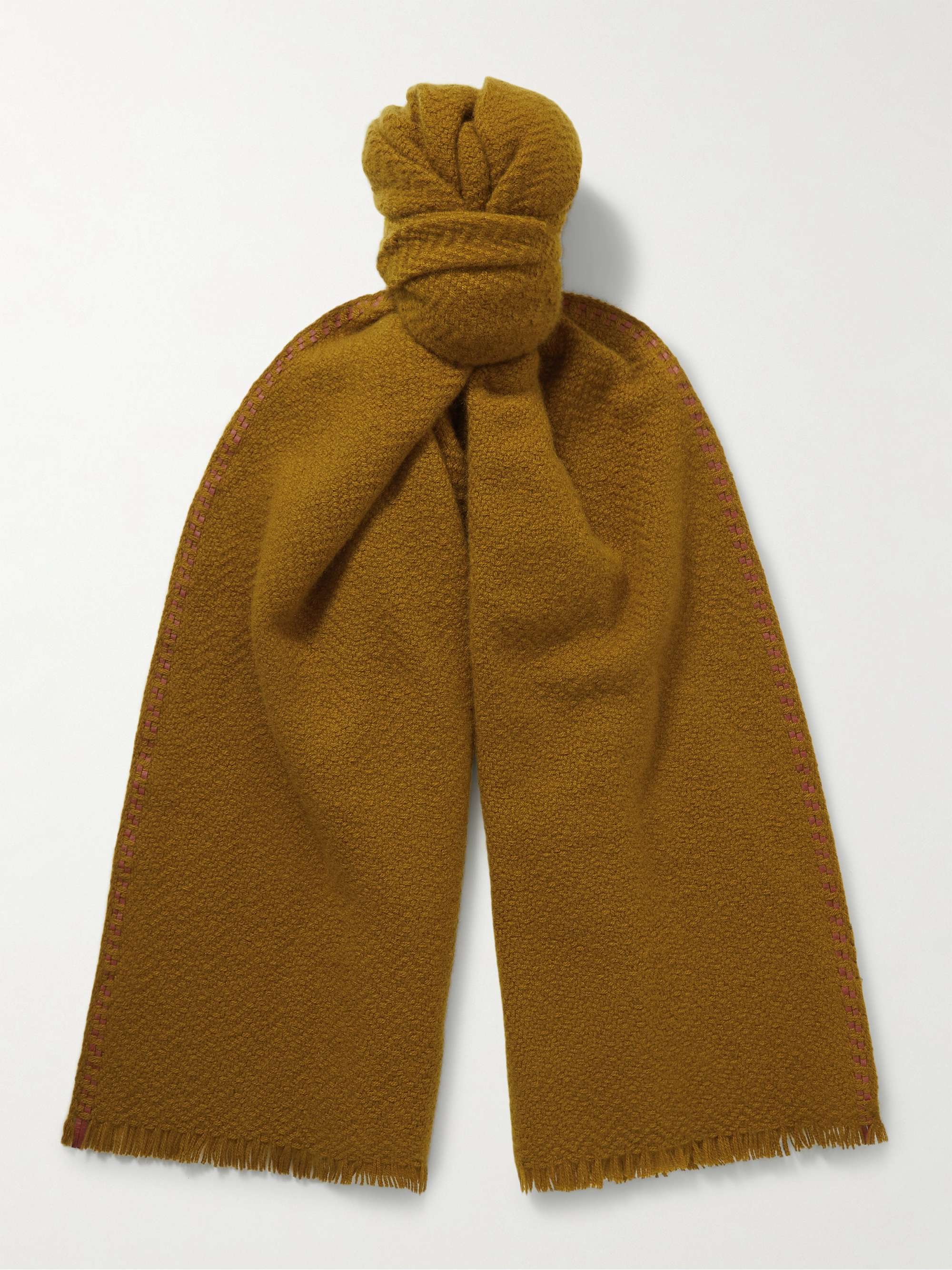 Cashmere Scarf in Camel Herringbone Made in Scotland