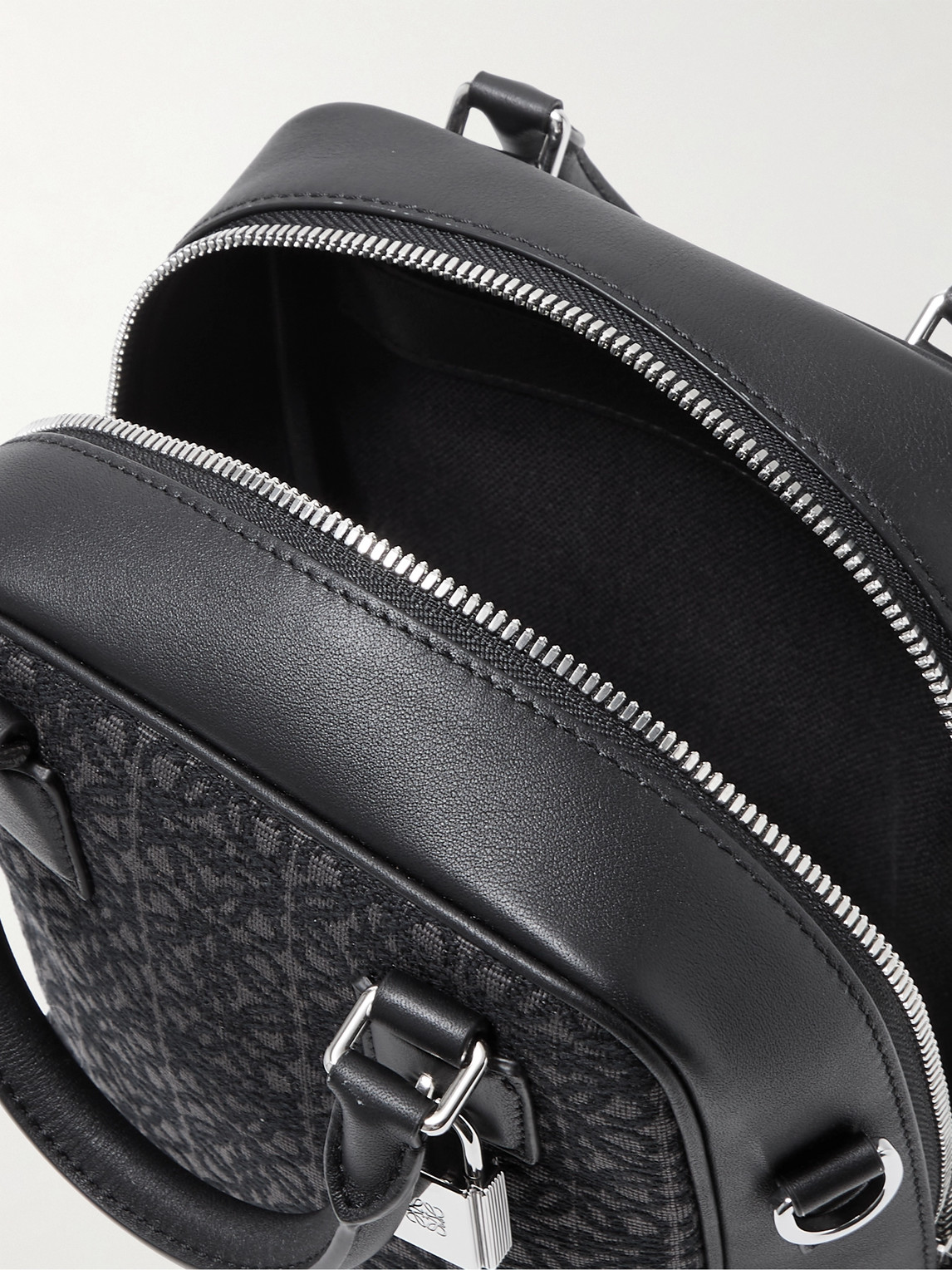 Shop Loewe Amazona 15 Leather-trimmed Logo-jacquard Canvas Messenger Bag In Black