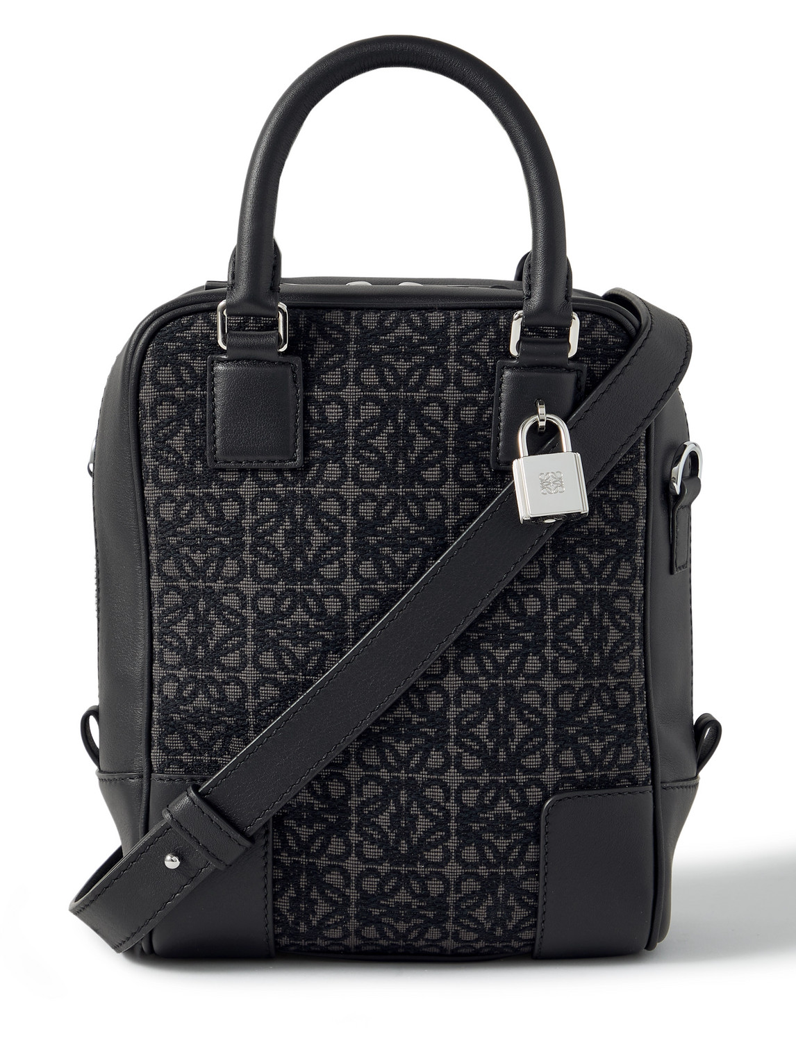 Loewe Amazona 15 Leather-trimmed Logo-jacquard Canvas Messenger Bag In Black