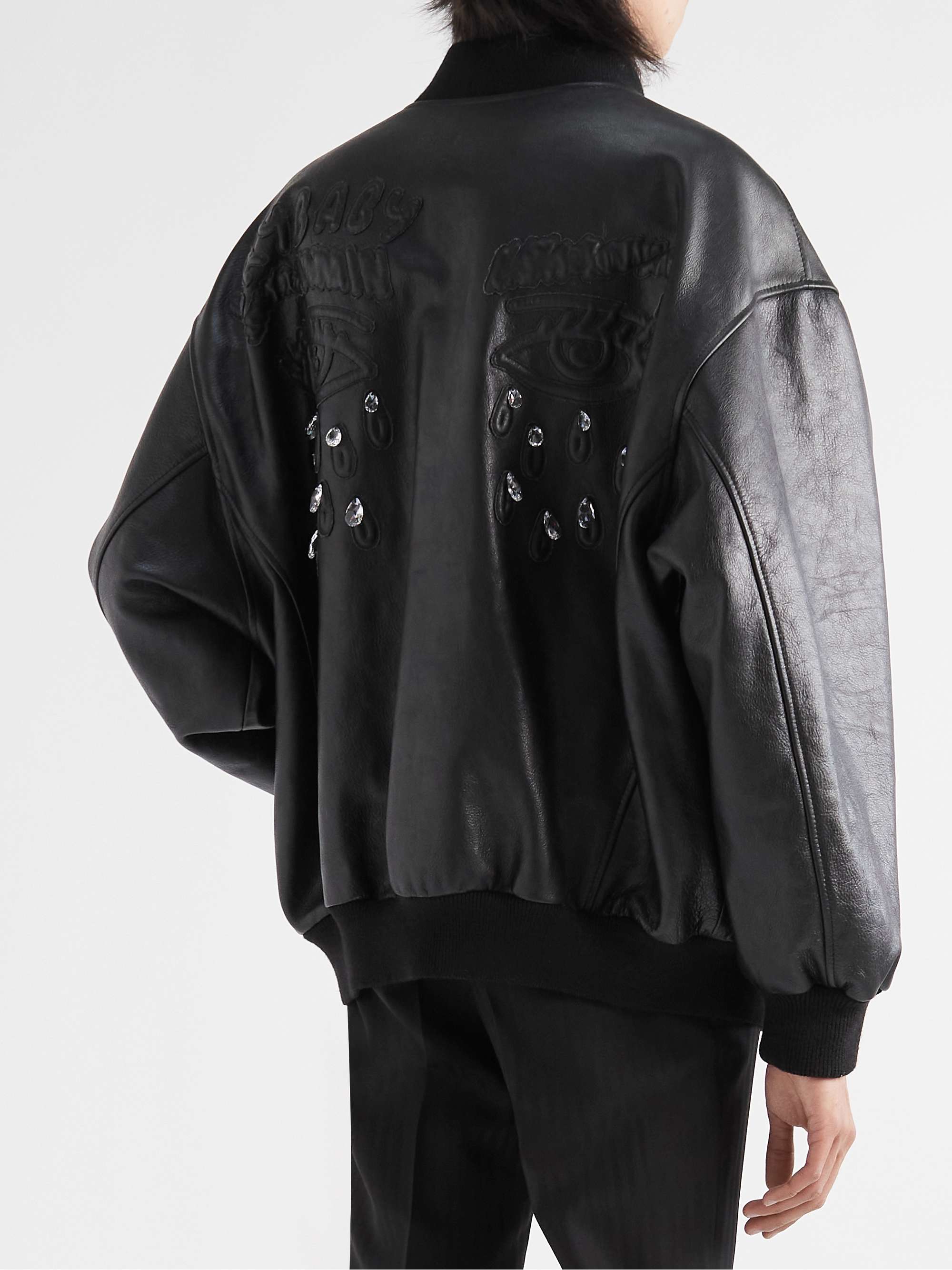 CELINE HOMME Cry Baby Embossed Embellished Leather Bomber Jacket