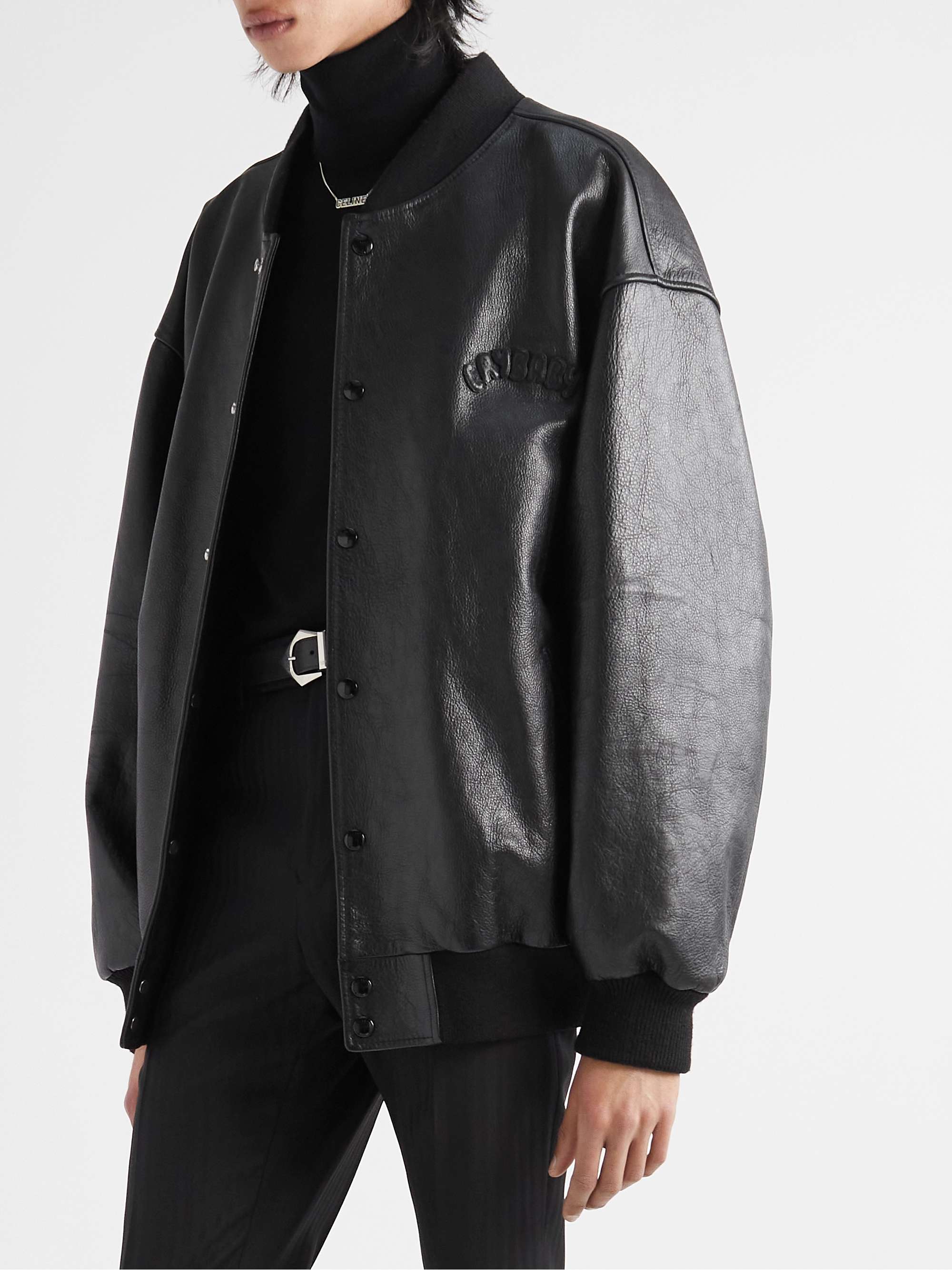 CELINE HOMME Cry Baby Embossed Embellished Leather Bomber Jacket