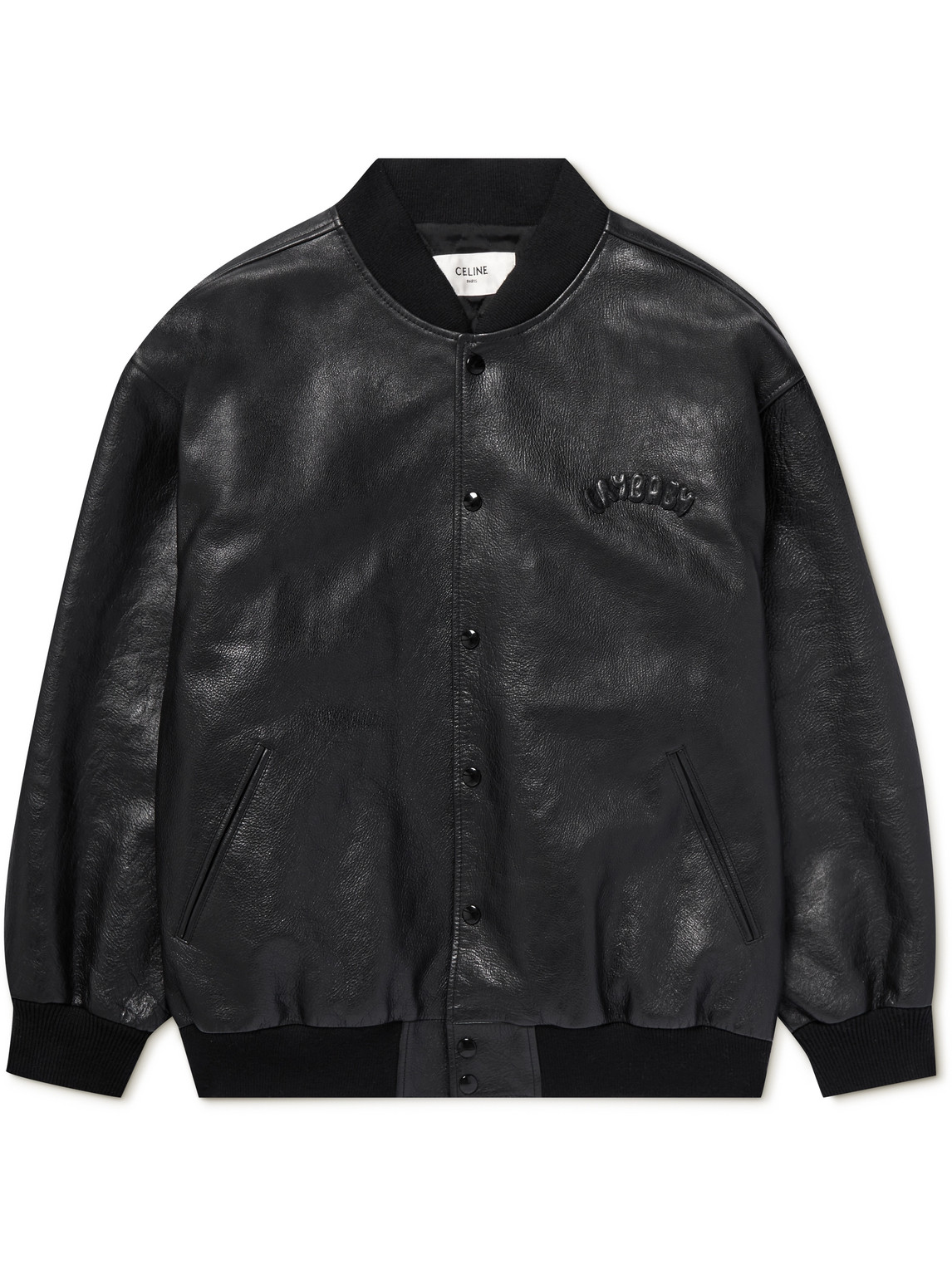 CELINE CRY BABY EMBOSSED EMBELLISHED LEATHER BOMBER JACKET