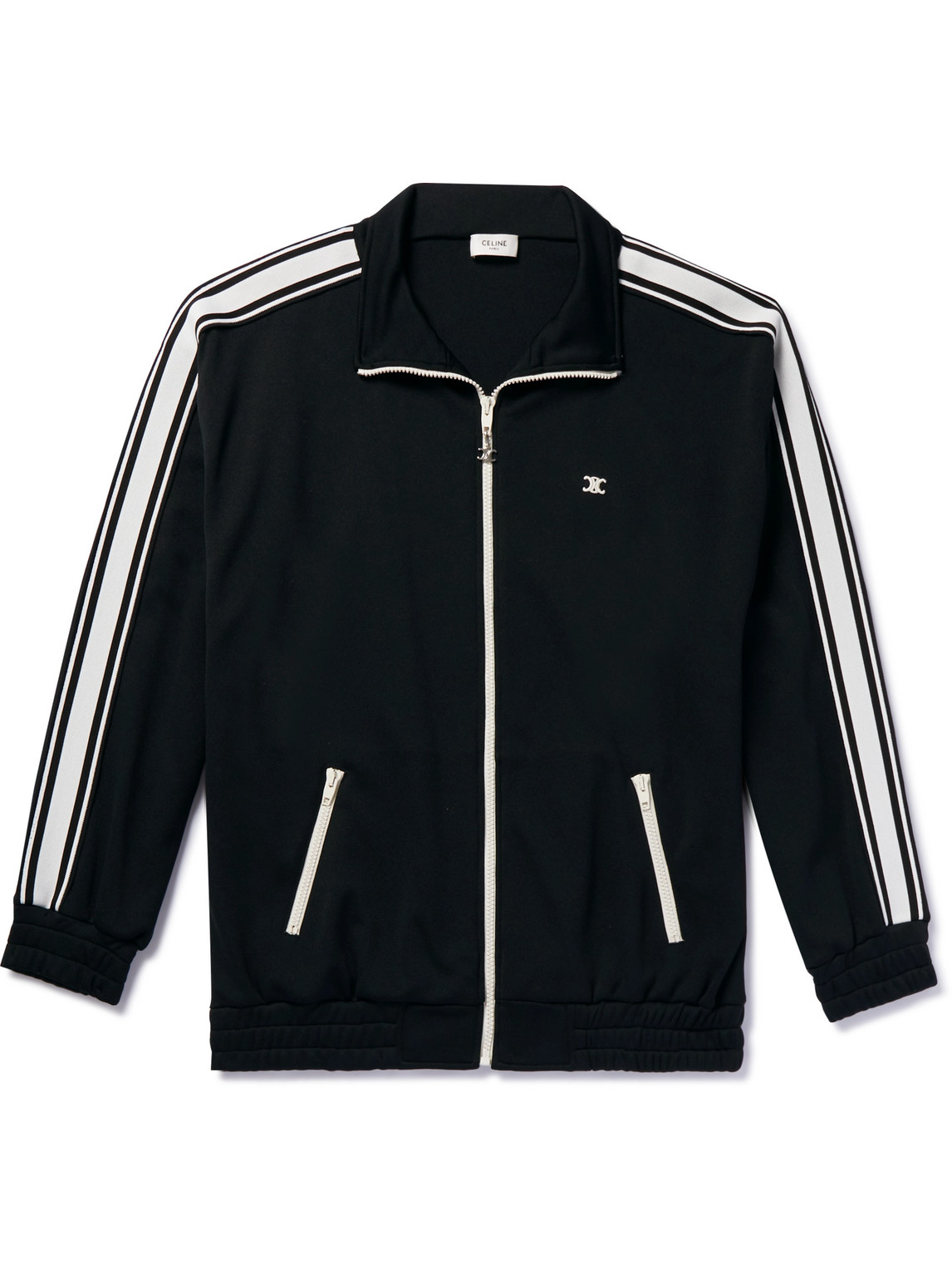 Celine Striped Jersey Track Jacket In Black